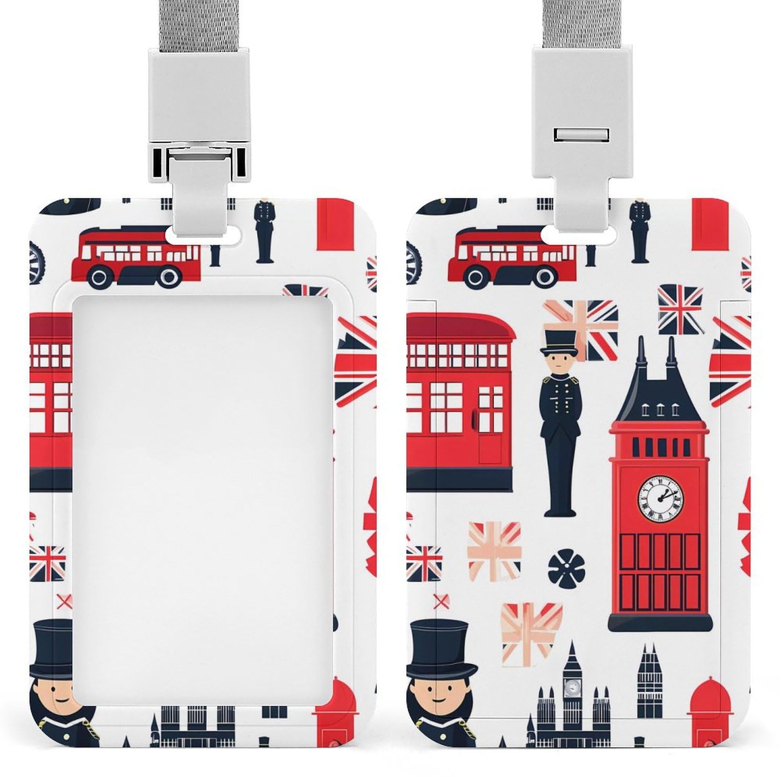 England Symbols Print ID Badge Holder with Lanyard Vertical ID Card Holder for Travel Office Work