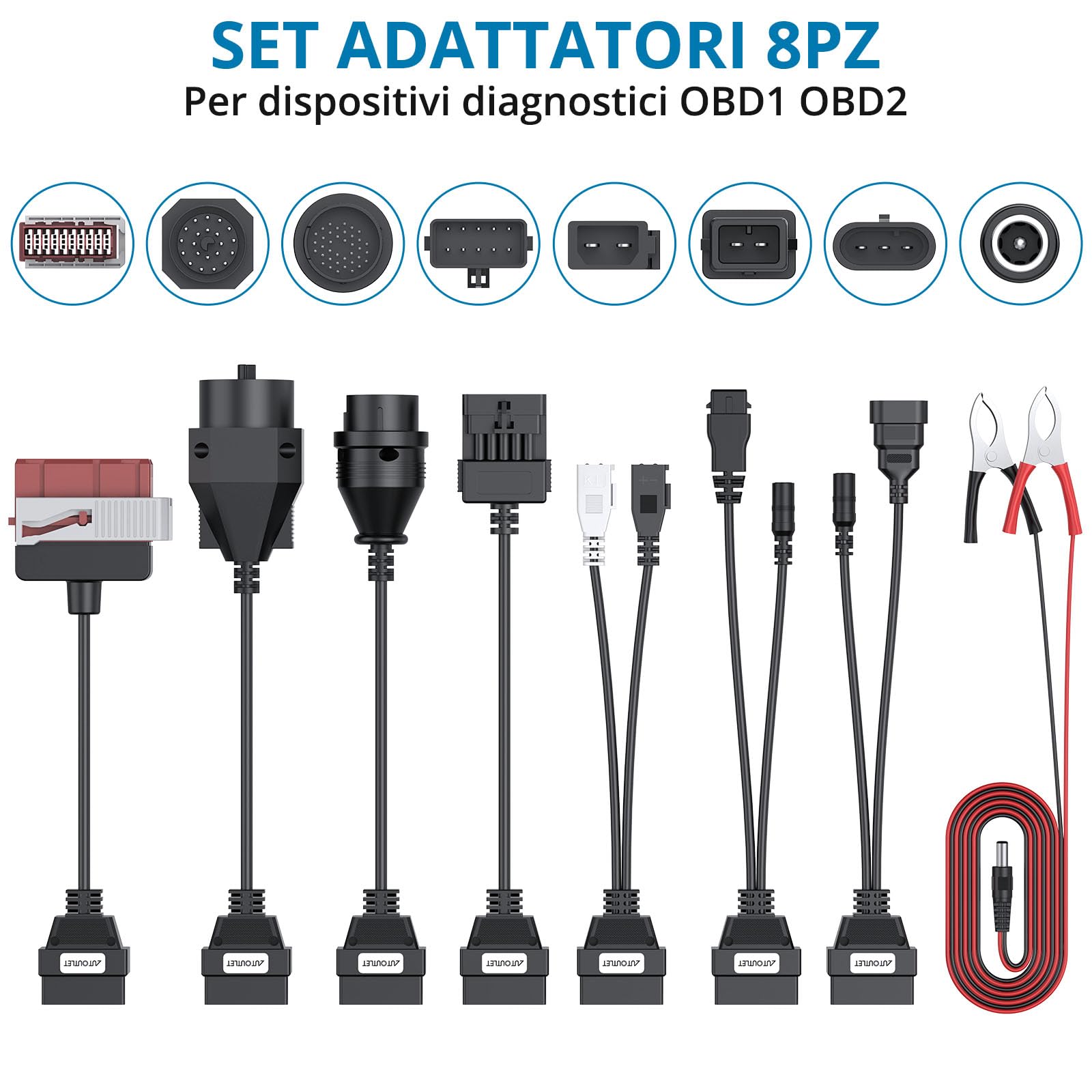 Set completo di cavi per auto per diagnosi OBD2 OBDII