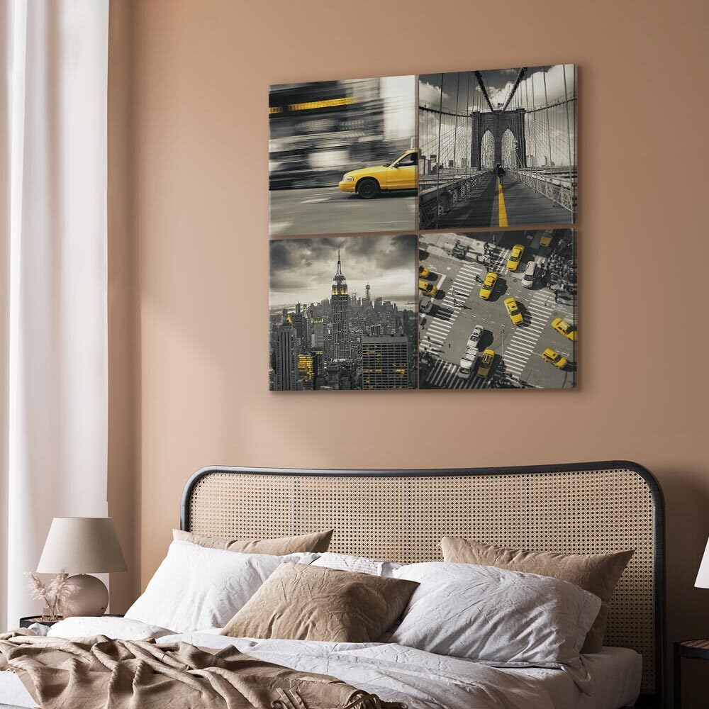 decomonkey Quadri Moderni Soggiorno New York Città City, 4 pezzi, 40x40 cm
