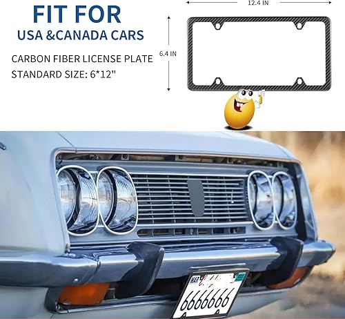 Miniatura 5 de Marco de matrícula de fibra de carbono real, 4 marcos de matrícula, acabado brillante con herramientas de montaje, cubierta de placa de automóvil