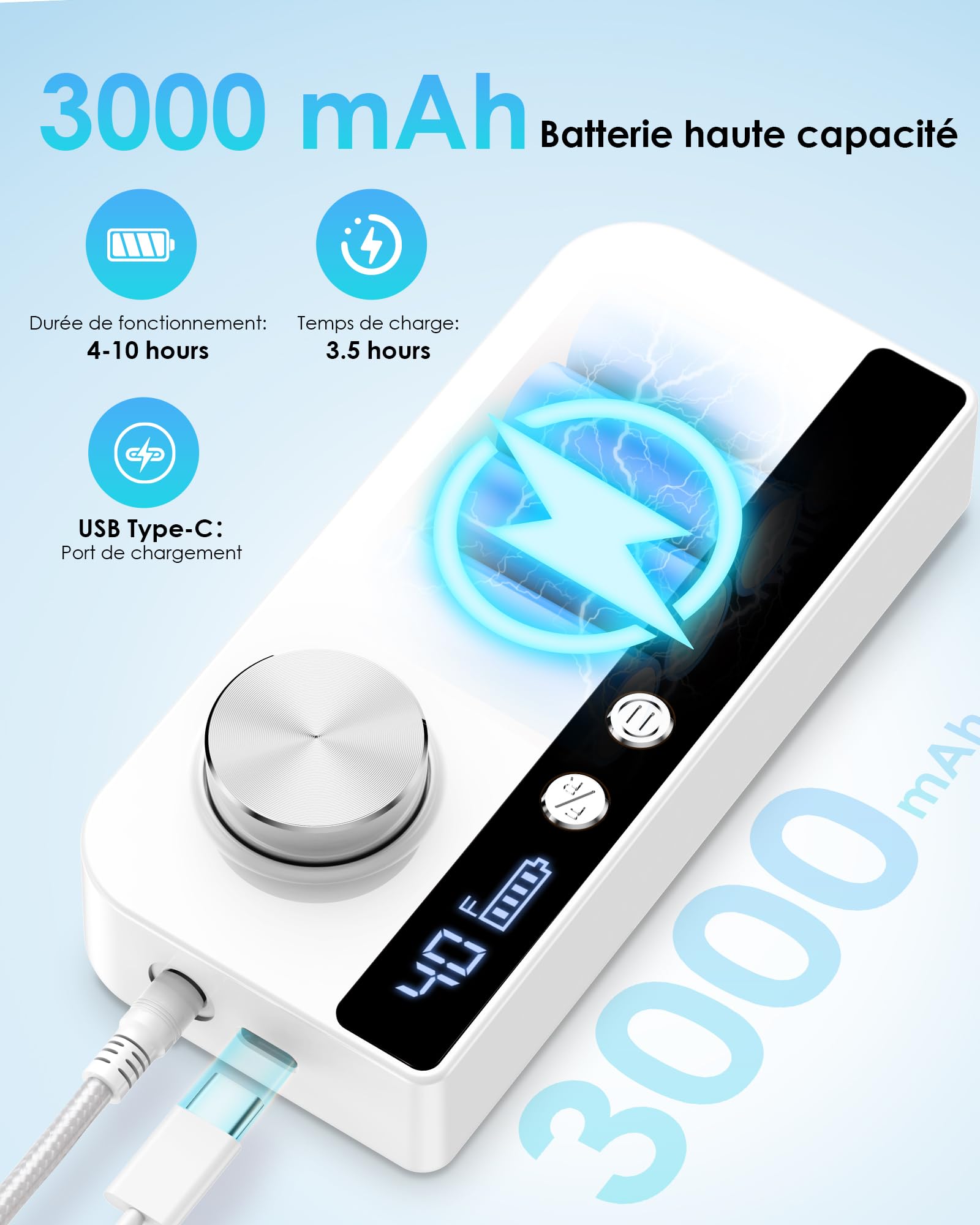 Heypappy Ponceuse Pour Ongles, Ponceuse Pour Ongles,Portable Réchargeable | 40000 RPM,16 En 1 Avec Écran LED, Kit De Manucure Pédicure Vitesse Réglable Pour Salon De Beauté & Maison
