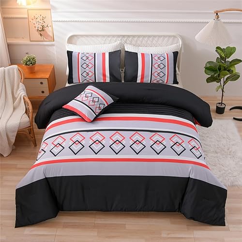 Meeting Story Juego de edredón de 3 piezas de retazos a rayas, tamaño Queen, juego de edredón de rayas azules y amarillas, ropa de cama para todas