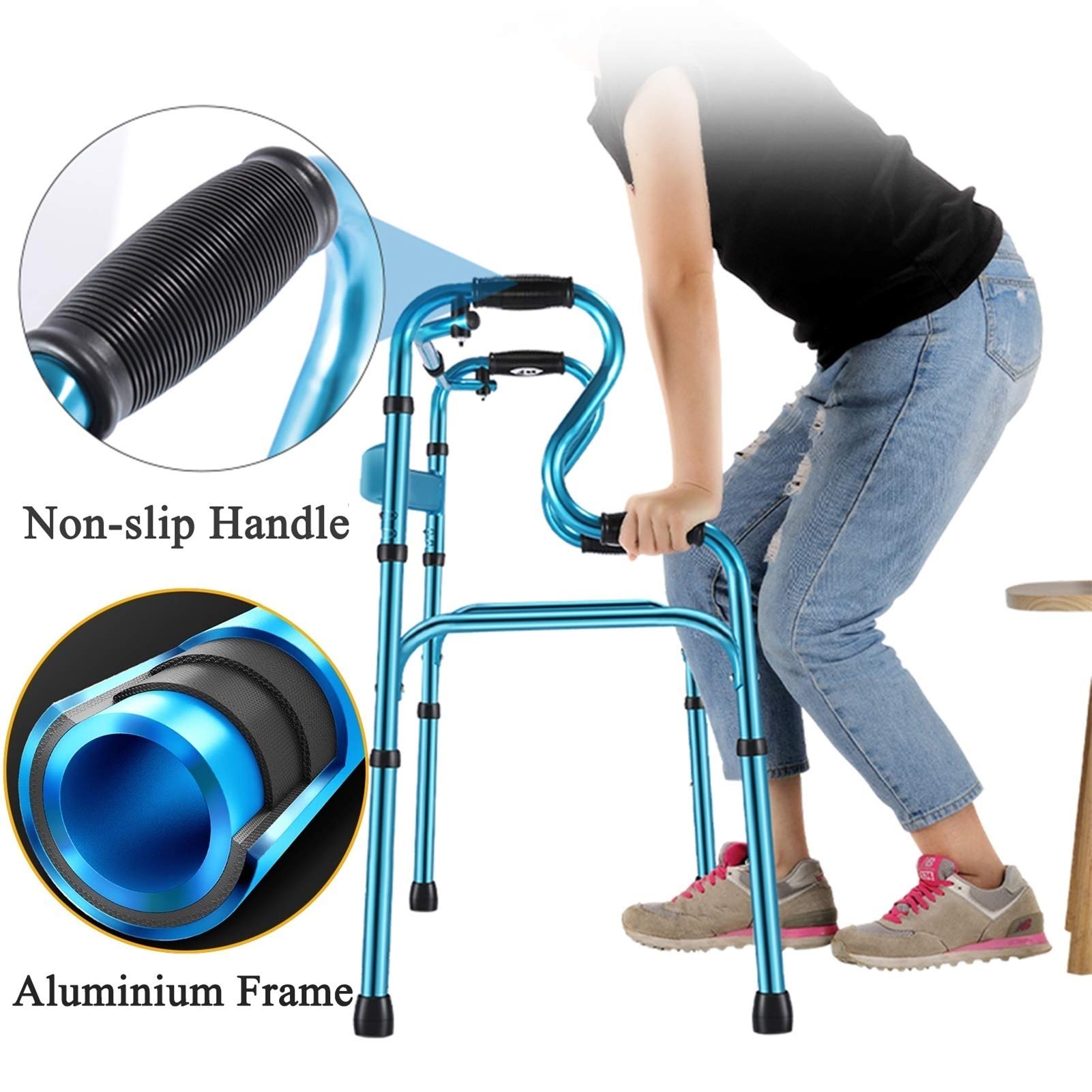 Andador médico plegable con ruedas for personas mayores y ancianos, adultos, ayuda for caminar ligera azul con ruedas