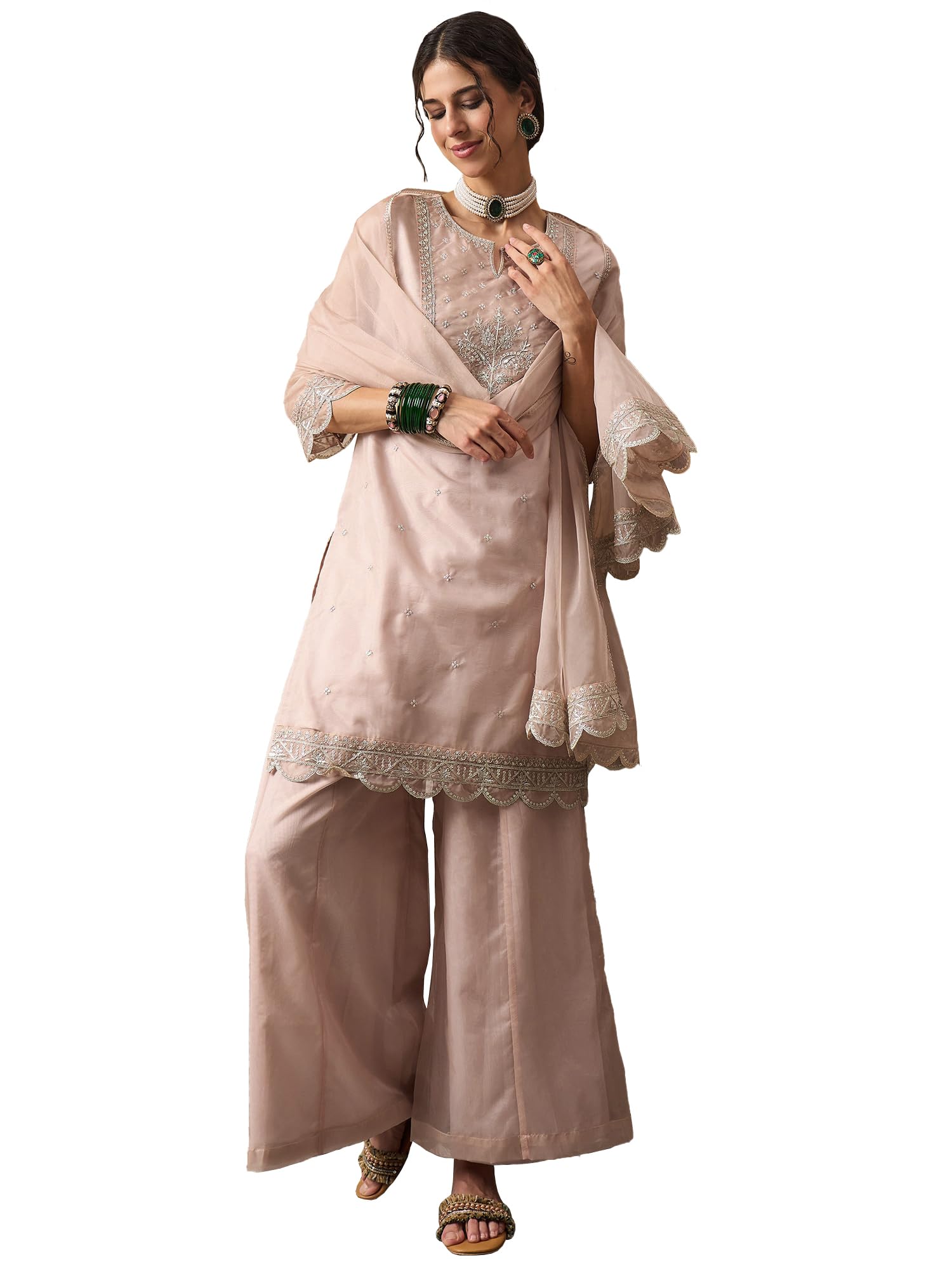 fabian fashion Women's Organza Embroidery Kurta & Palazzo Set And Lace Net Dupatta Ethnic Wear Salwar Suit Set (ES_2545)-picture-48