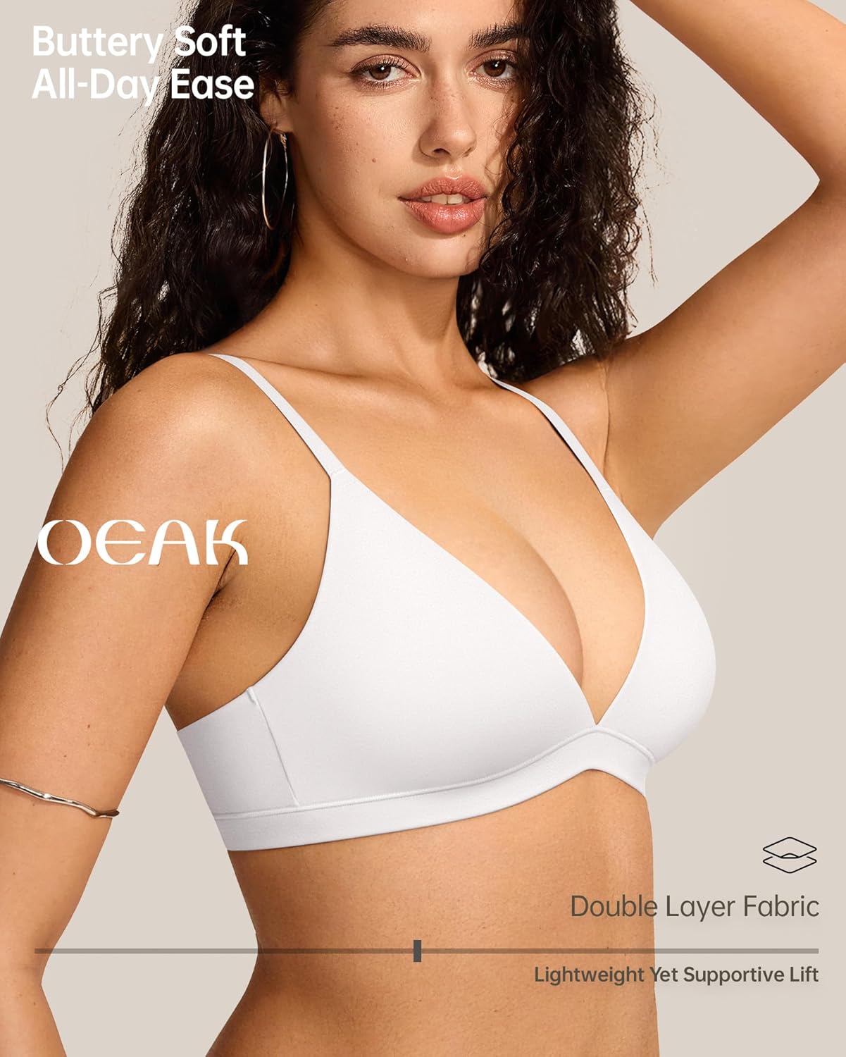OEAK Womens Comfortable Triangle Bras No Underwire Sexy Plunge Unlined Bralette Pull On Bra Seamless Everyday Tshirt Bras White M - Image 4