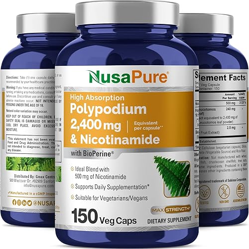 Miniatura 4 de NusaPure Niacinamida B3 500 mg Polypodium Leucotomos Extract 2400mg por cápsulas veganas  150 unidades (sin OMG, sin gluten, bioperina)