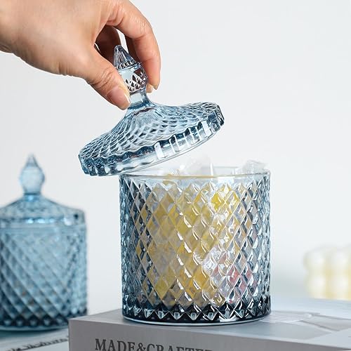 Miniatura 9 de Sizikato Tarro de cristal facetado de diamante con tapa, tarro decorativo verde de 18 onzas, tarro de nuez, frasco de almacenamiento de frutas secas.