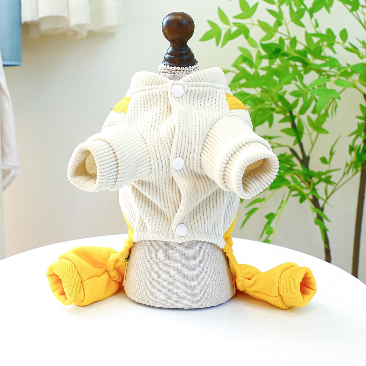 KUTKUT Cute Tiger Bib Dog Pajamas, Winter Romper with Drawstring Buckle for Small Dogs Puppy, Warm Dog Clothes with Leash Ring All-in-One Jumpsuit for Chiuhuahua, Yorkii (Size: S, Chest: 35-40cm) 1