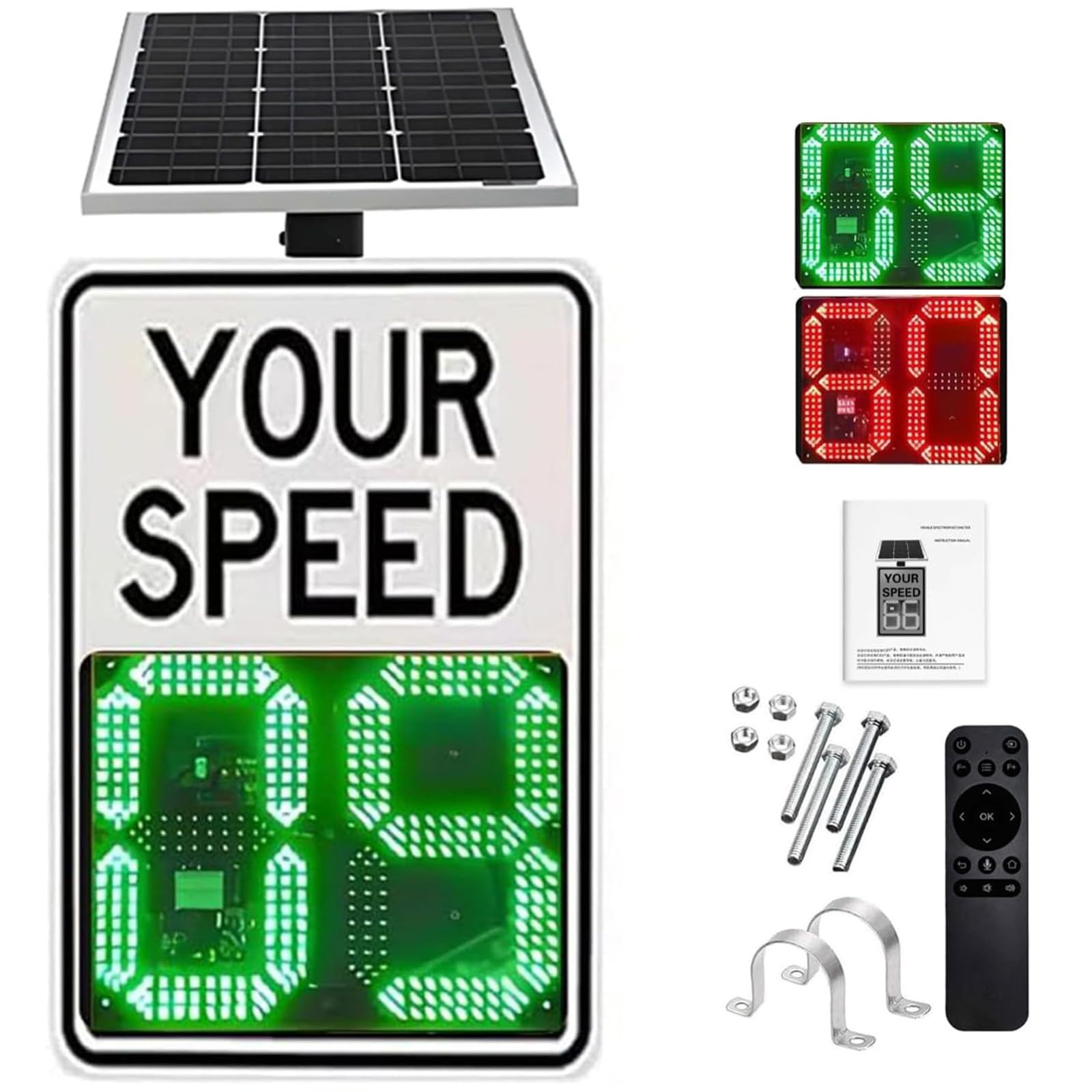 Señal de velocidad de radar con energía solar integrada, pantalla de velocidad de radar, para carreteras y carreteras de velocidad limitada, 24 x 35 pulgadas
