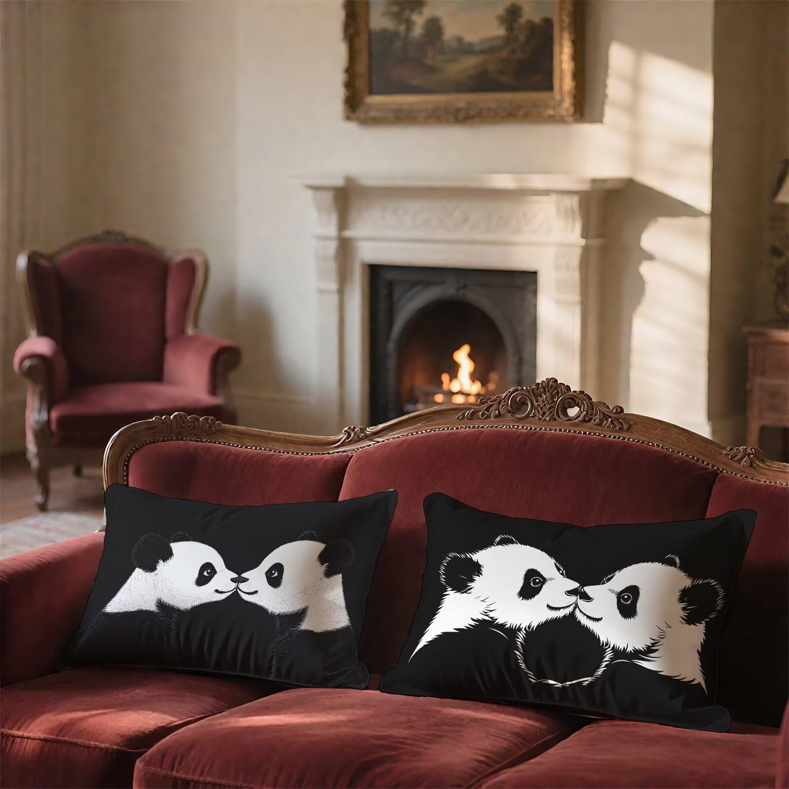 Panda Poszewka na poduszkę, 70 x 90 lnu, do użytku na zewnątrz, wodoszczelna, z zamkiem błyskawicznym, z mikrofibry, do sypialni i na sofę, miękka, łatwa w pielęgnacji, czarno-biała, S5-793