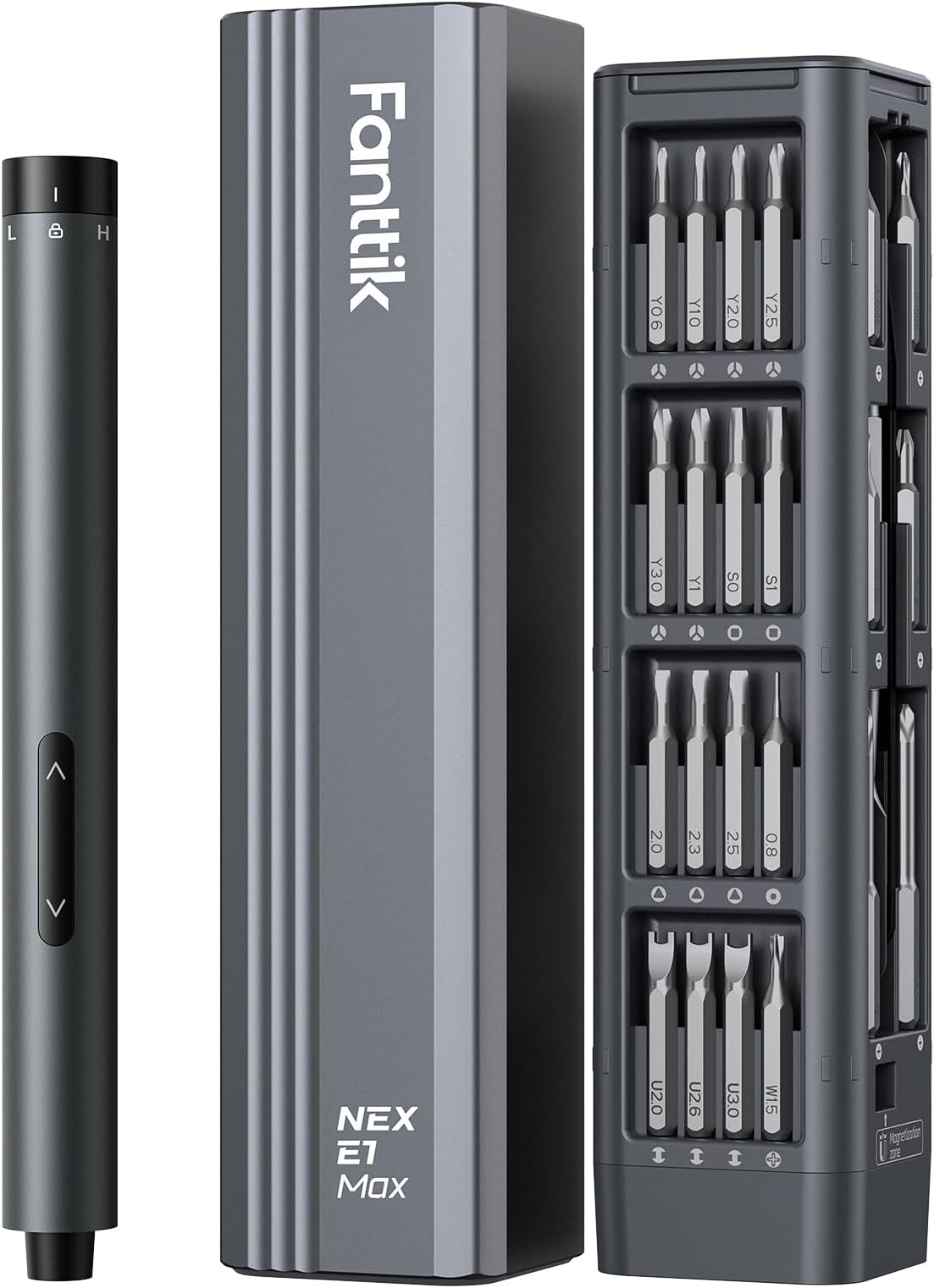Fanttik E1 Max Electric Screwdriver, Mini Precision Screwdriver Set, 50 Magnetic Bits, Magnetic Storage, 5/32‘’Hex, Repair Tool Kit for Electronics Phone Camera Laptop Watch (Grey)
