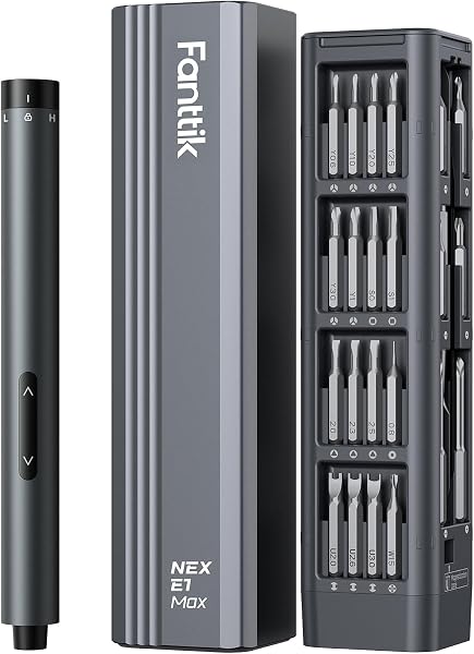 Fanttik E1 MAX Mini Electric Screwdriver, Precision Screwdriver Set with 50 Magnetic Bits, 2 Torque Speed, Suitable for Mobile Phone/Camera/Laptop/Watch (Grey) - 1
