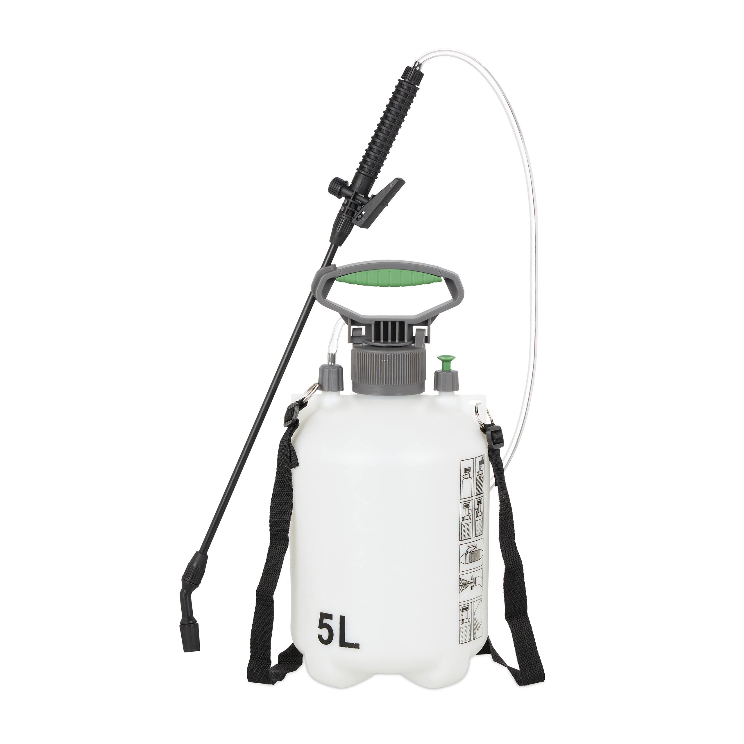 Relaxdays Pressure Spray Bottle – 5 Litre, Adjustable Nozzle & Strap, Pump Sprayer