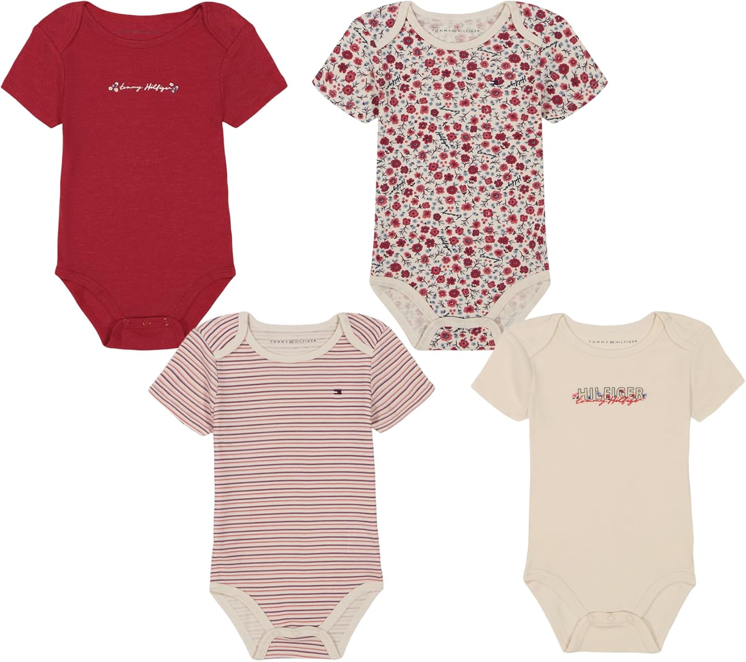 Tommy Hilfiger Baby Girls 4-Pack Short Sleeve Bodysuit Onesie