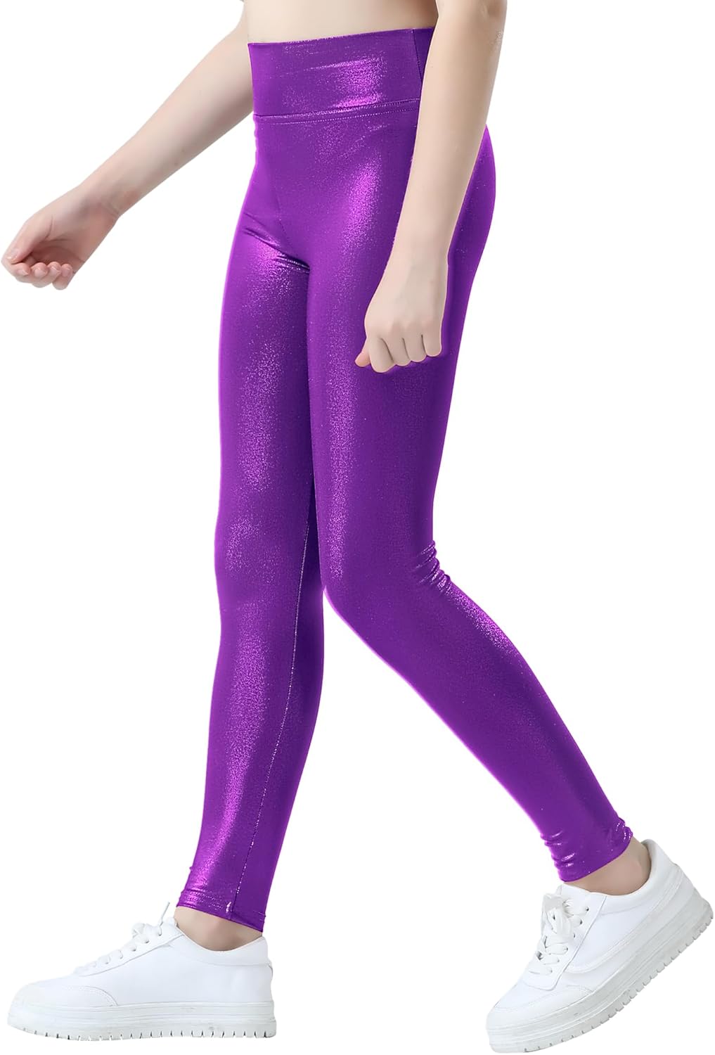Gnainach Girls Metallic Leggings High Waisted Kids Yoga Pants Stretch Shiny Running Dance Tights for Teen School Workout - Image 3