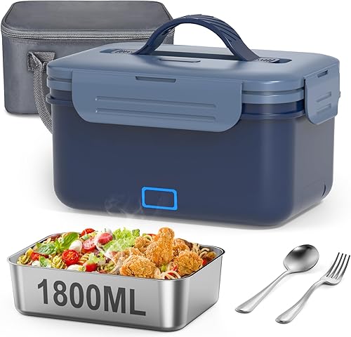 Fiambrera eléctrica inalámbrica para adultos, lonchera calentada recargable de 1.8 L para hombres, calentador de alimentos portátil con tenedor y