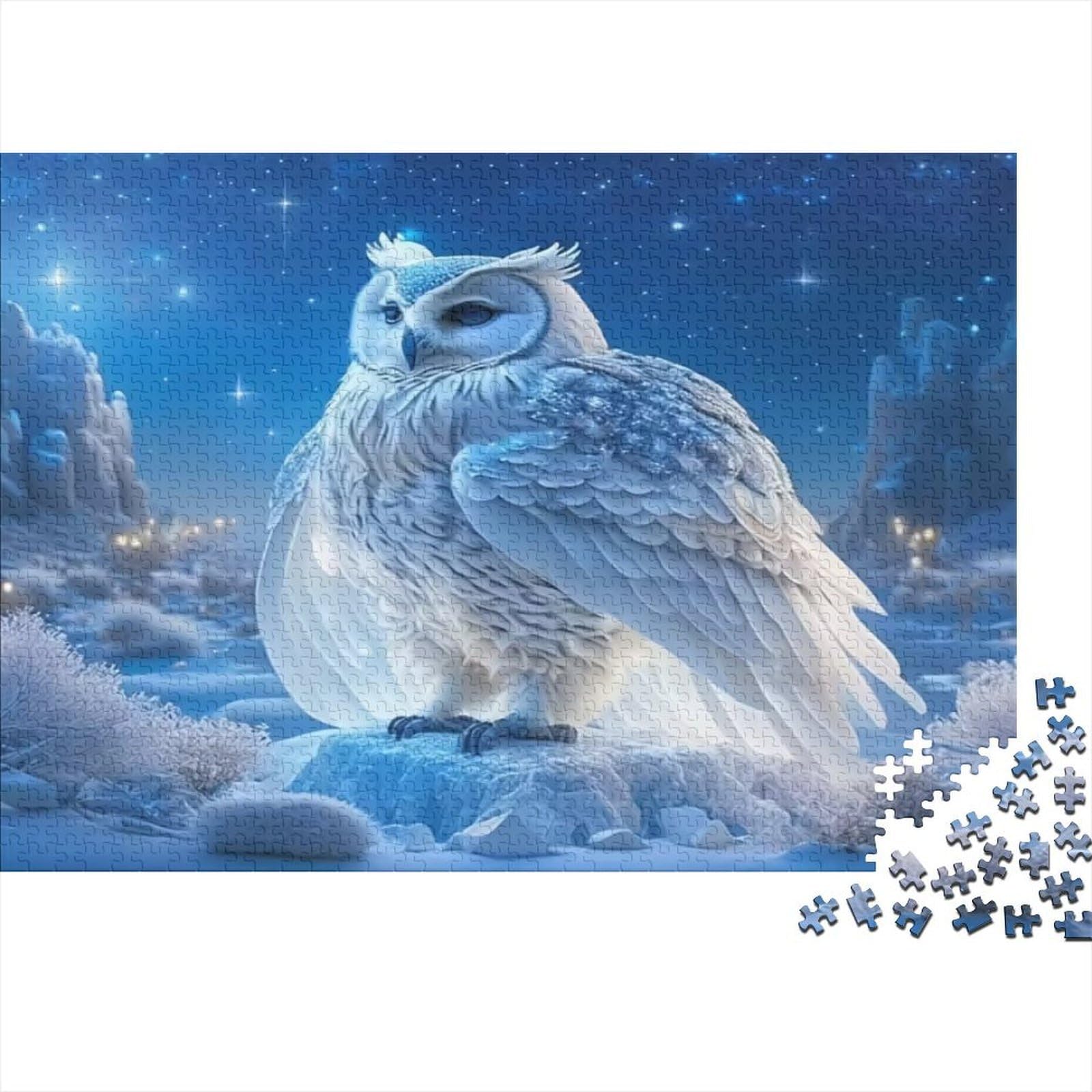 Snowy Owl Fantasy Blue Night 1000 Piece Adult Jigsaw Game Relax and Focus