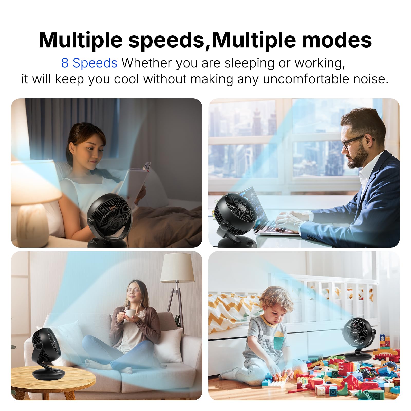 Ventilador de escritorio para dormitorio con control remoto, ventilador de mesa ultra silencioso de 25 dB, refrigeración de alta velocidad para oficina. 3 modos, 8 velocidades, temporizador de 9