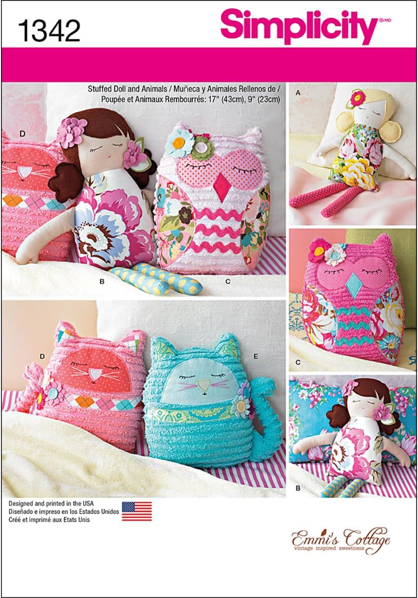Amazon.com: Simplicity 1342 Stuffed Animal and Doll Sewing Patterns, 17 ...