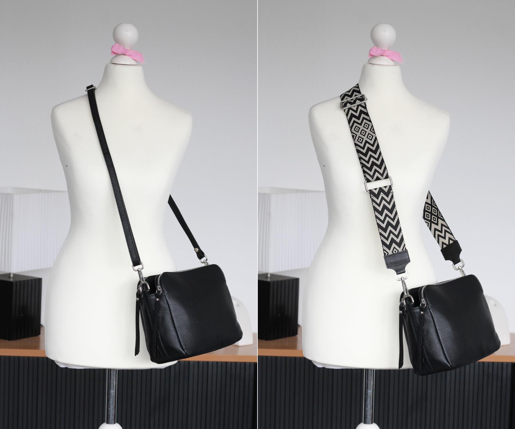 Adel Bags MARA Damen Umhängetasche Echtleder Handgefertigt Crossbody Bag | Damen Schultertasche mit Ledergurt & gemustertem Riemen, Echtes Leder, 5 Fächer, Wasserabweisend, Made in Italy