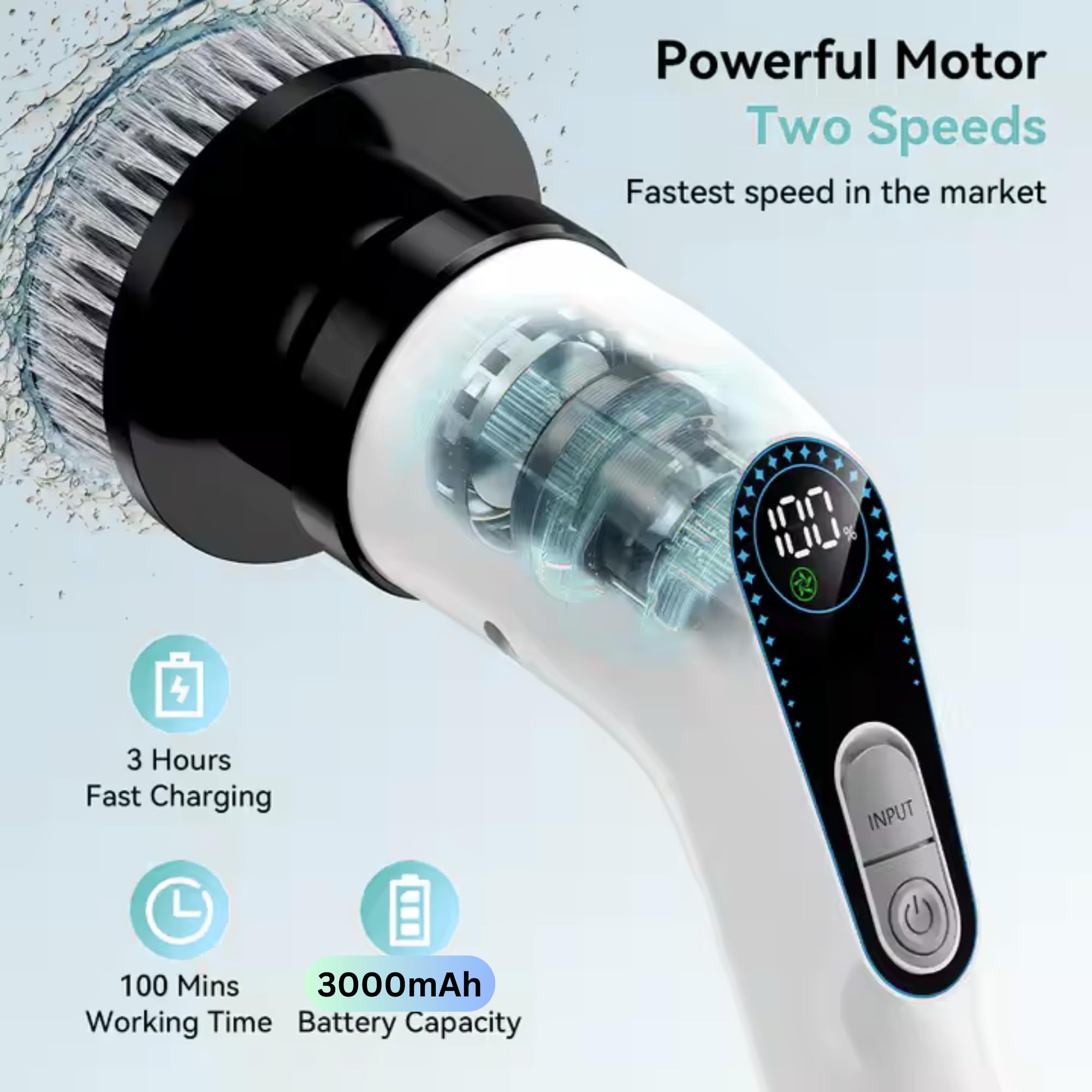 Limpiador giratorio eléctrico para limpieza, limpiador eléctrico inalámbrico con mango de extensión ajustable y 7 cabezales de cepillo reemplazables, IPX7 impermeable, para baño, ducha, bañera