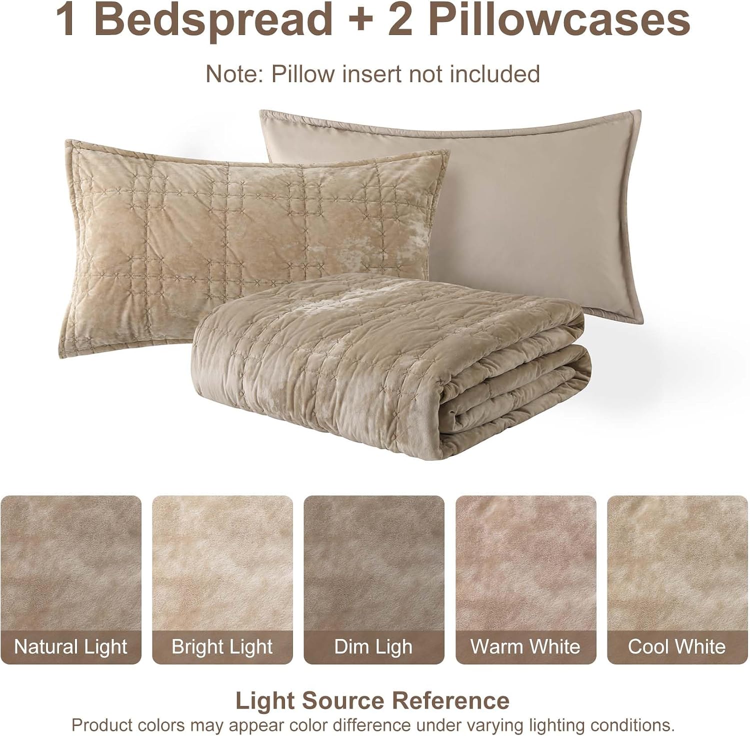 DaisyHuang Luxury Velvet Quilt Set King Size 104x92,Soft Beige Taupe