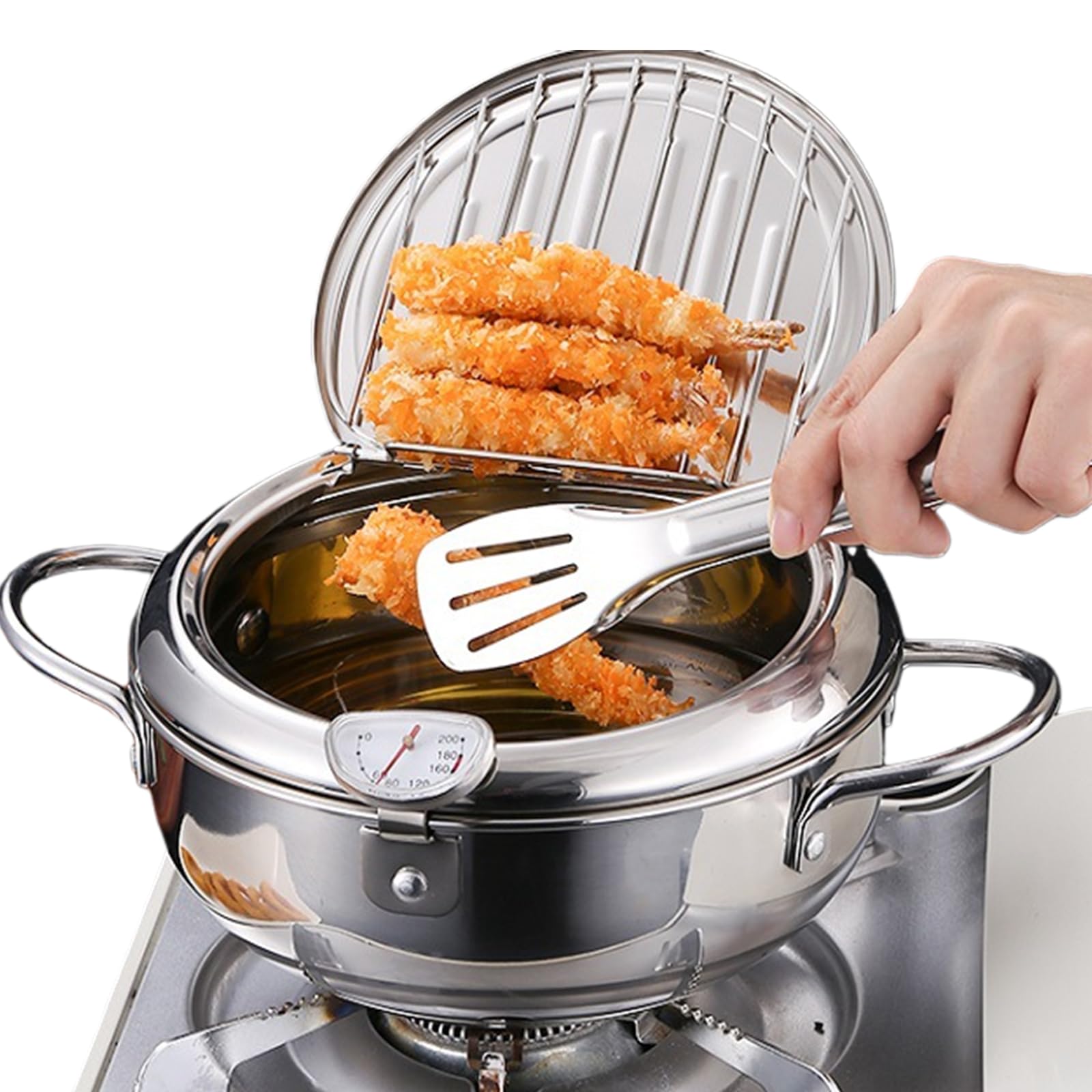 Friteuse en acier inoxydable 20 cm avec égouttoir pour crevettes et beignets