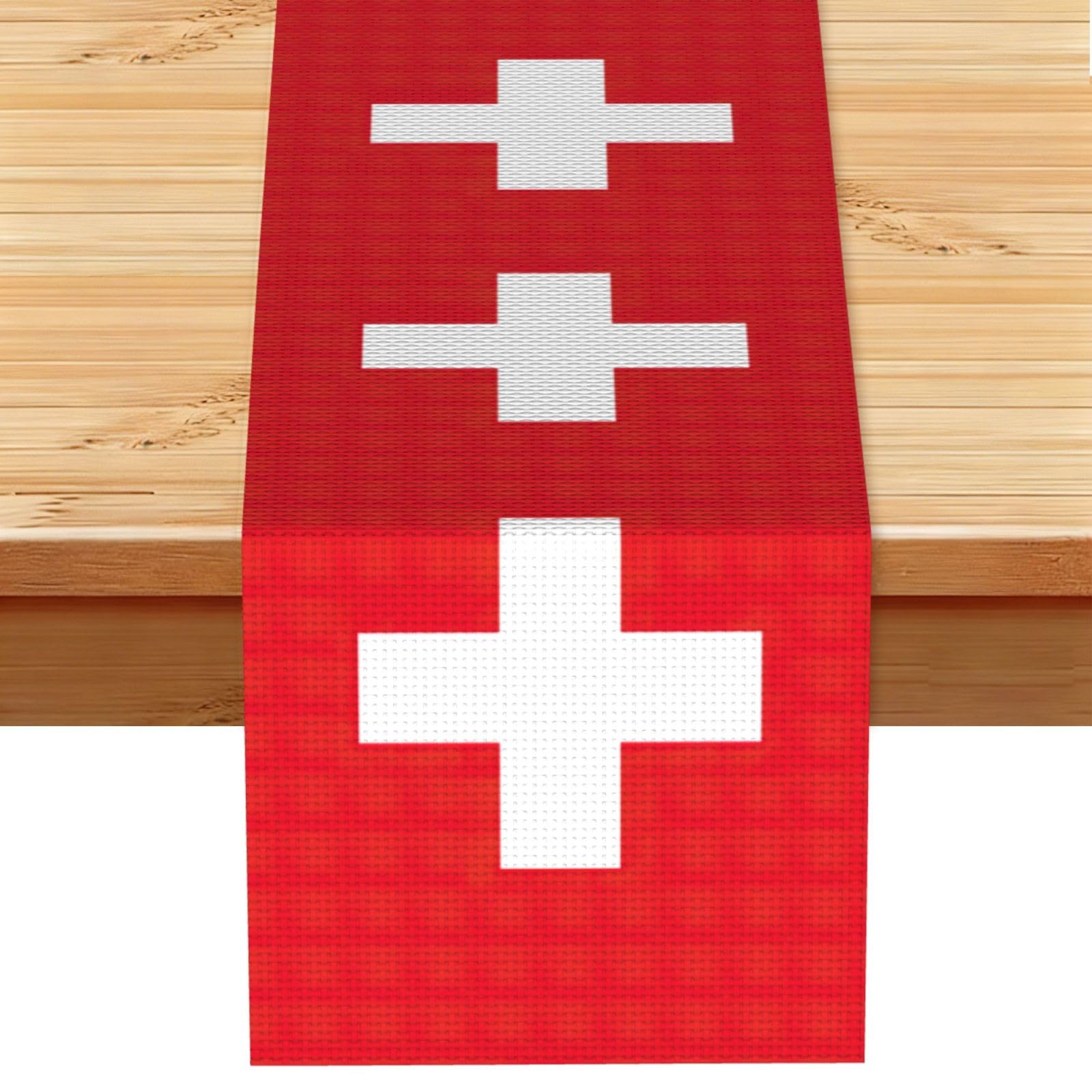 Swiss Flag Multi Purpose Table Runner for Home Decor, Printed Table Cloth for Kitchen Table, Countertops & Dining Area