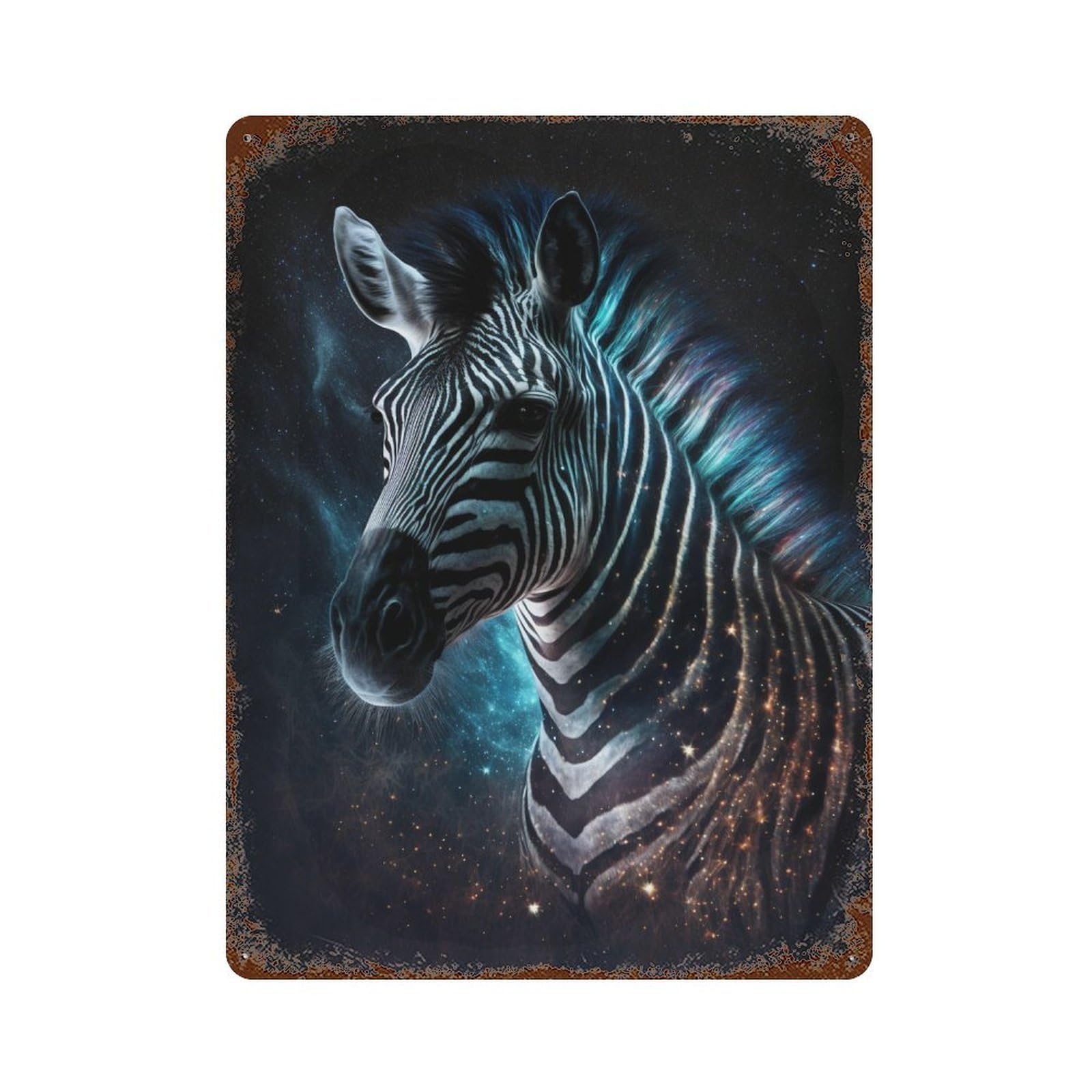 Cosmic Zebra Art Print-5 Decorative Tin Sign 15.7"x11.8", Vintage Wall Decor for Basement, Hobby Room And Garage Decor