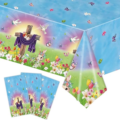 Miniatura 17 de 3 piezas de mantel de 54 x 108 pulgadas para fiesta del Cinco de Mayo - patrones de rayas coloridas mexicanas, mantel de plástico rectangular