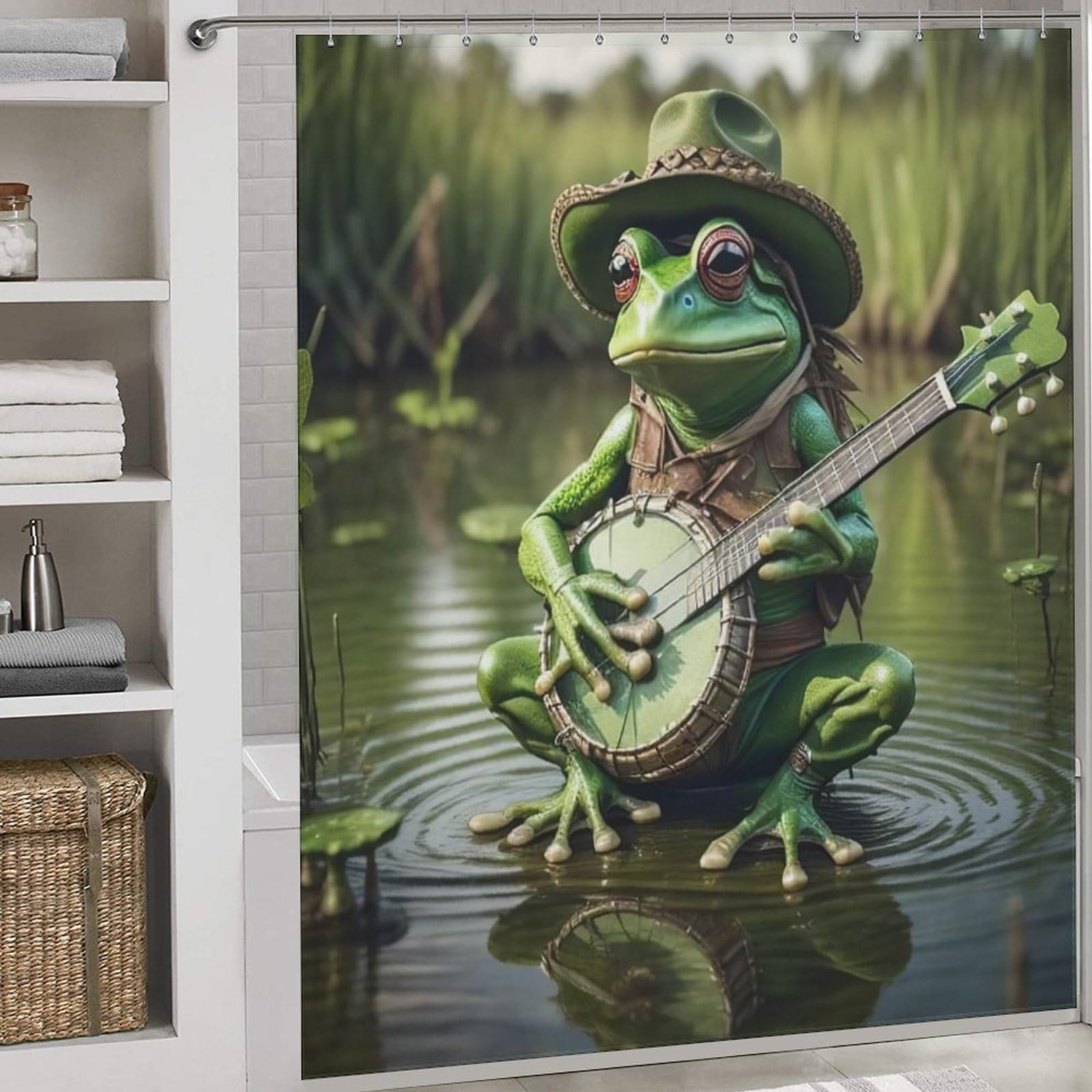 Rideau de douche grenouille 183x183 cm imperméable pour salle de bain
