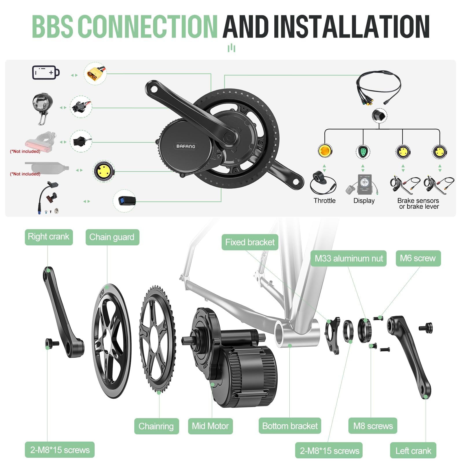 BAFANG 250W 48V BBS01B Mid Drive Kit - Motore Bici Elettrica con 48V 13Ah Downtube Batteria e Display LCD EKD01, Kit di Conversione Ebike per BB 68MM Mountain Bike Bici da Strada Bici da Pendolare