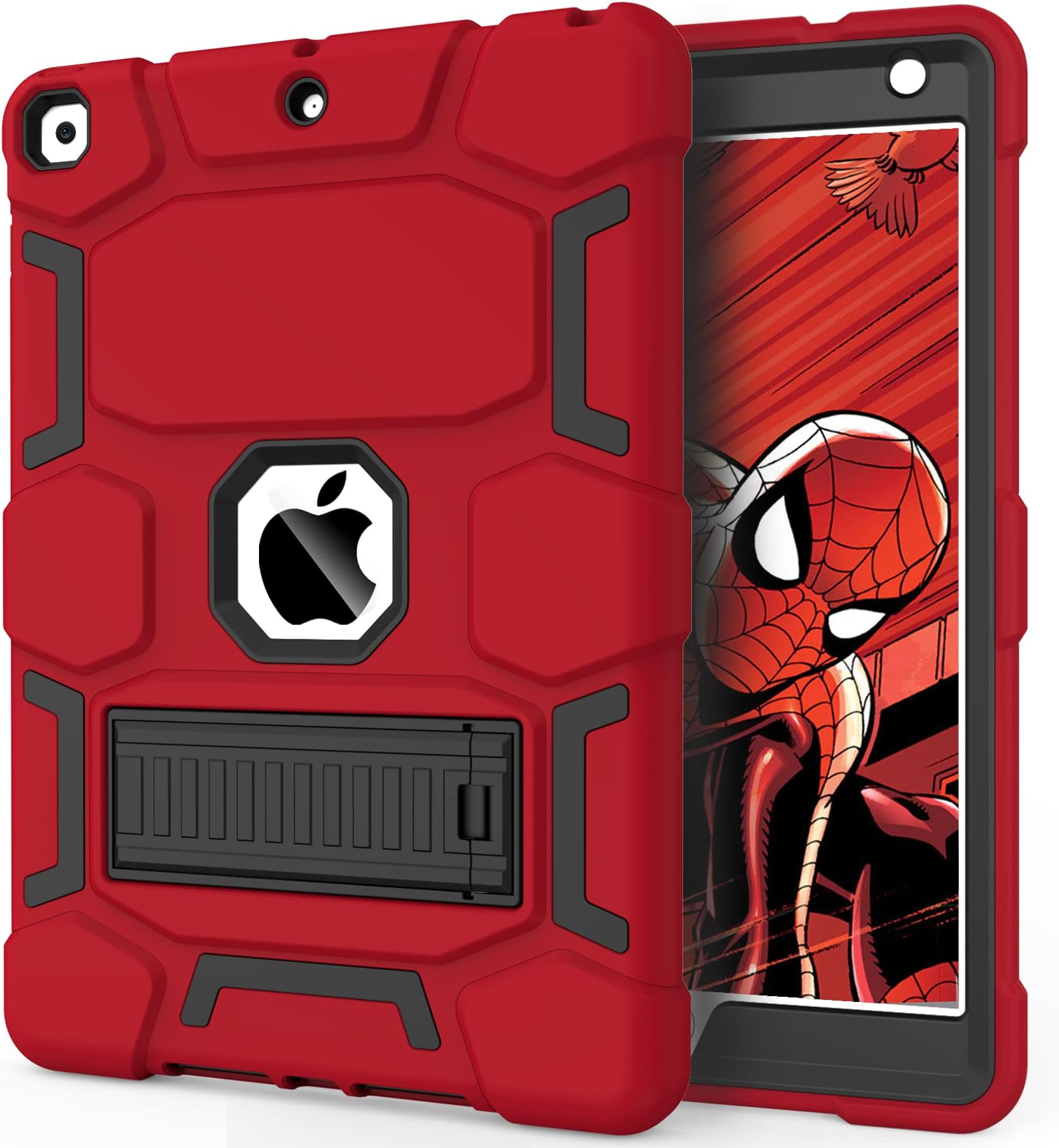 CCMAO for iPad 9th/8th/7th Generation 10.2 Inch Case 2021/2020/2019, with Kickstand, Heavy Duty Shockproof Hybrid Three Layer Protective Cover, Red+Black