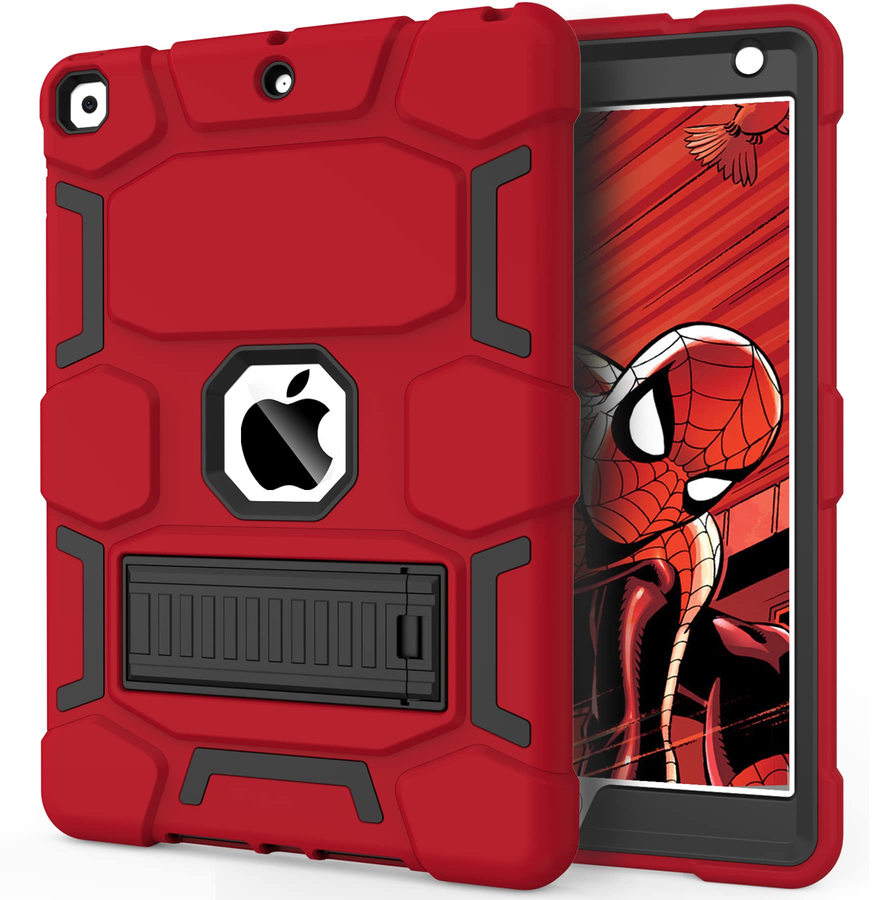CCMAO for iPad 9th/8th/7th Generation 10.2 Inch Case 2021/2020/2019, with Kickstand, Heavy Duty Shockproof Hybrid Three Layer Protective Cover, Red+