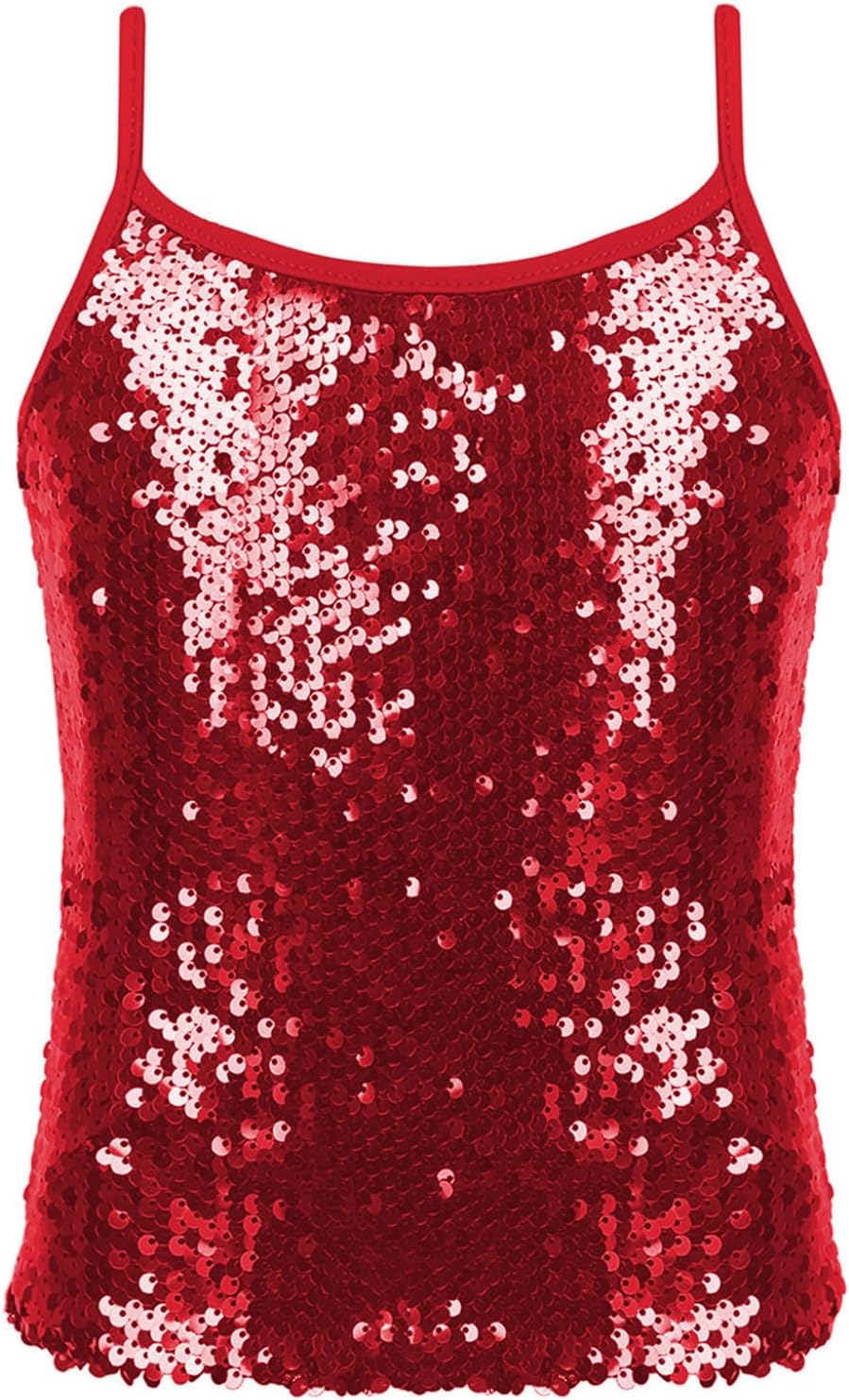 Girls Kids Shiny Metallic Spaghetti Shoulder Straps Tank Top Gymnastic Dance Competition Vest T-Shirt Dancewear