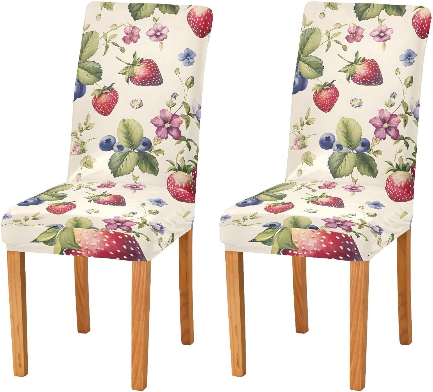 ALAZA Chair Covers for Dining Room, Strawberry and Blueberry Pattern Stretch Chair Cover Sets Chair Protector Removable Washable for Ktichen Restaurant Hotel