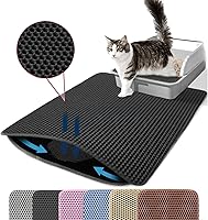 Petinstinct 24x18 Large Double Layer Honeycomb Cat Litter Mat - Non-Slip Waterproof Urine-Proof Black Rug for Litter Box