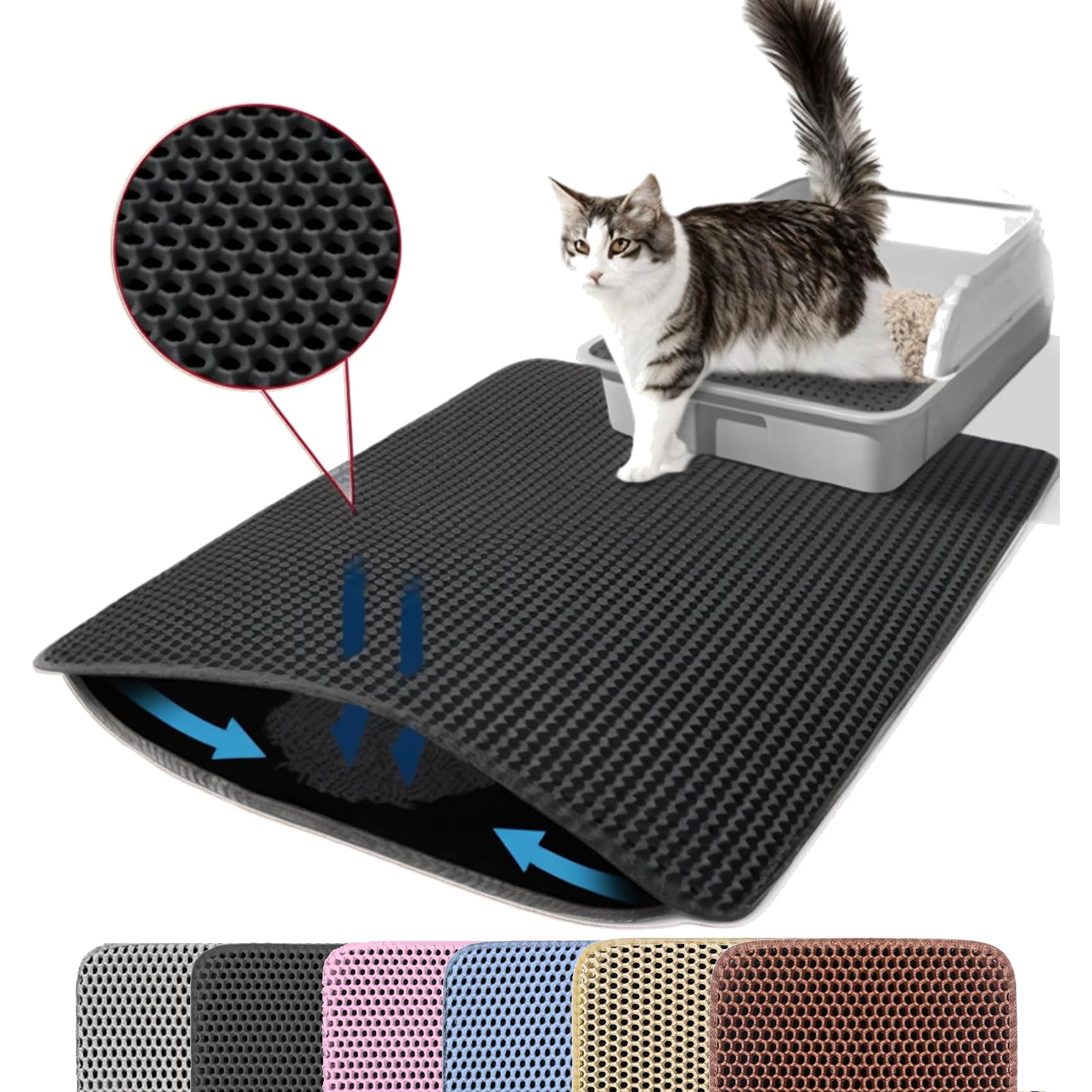 Litter Box Mat Cat Litter Mat, Double Layer Honeycomb Waterproof