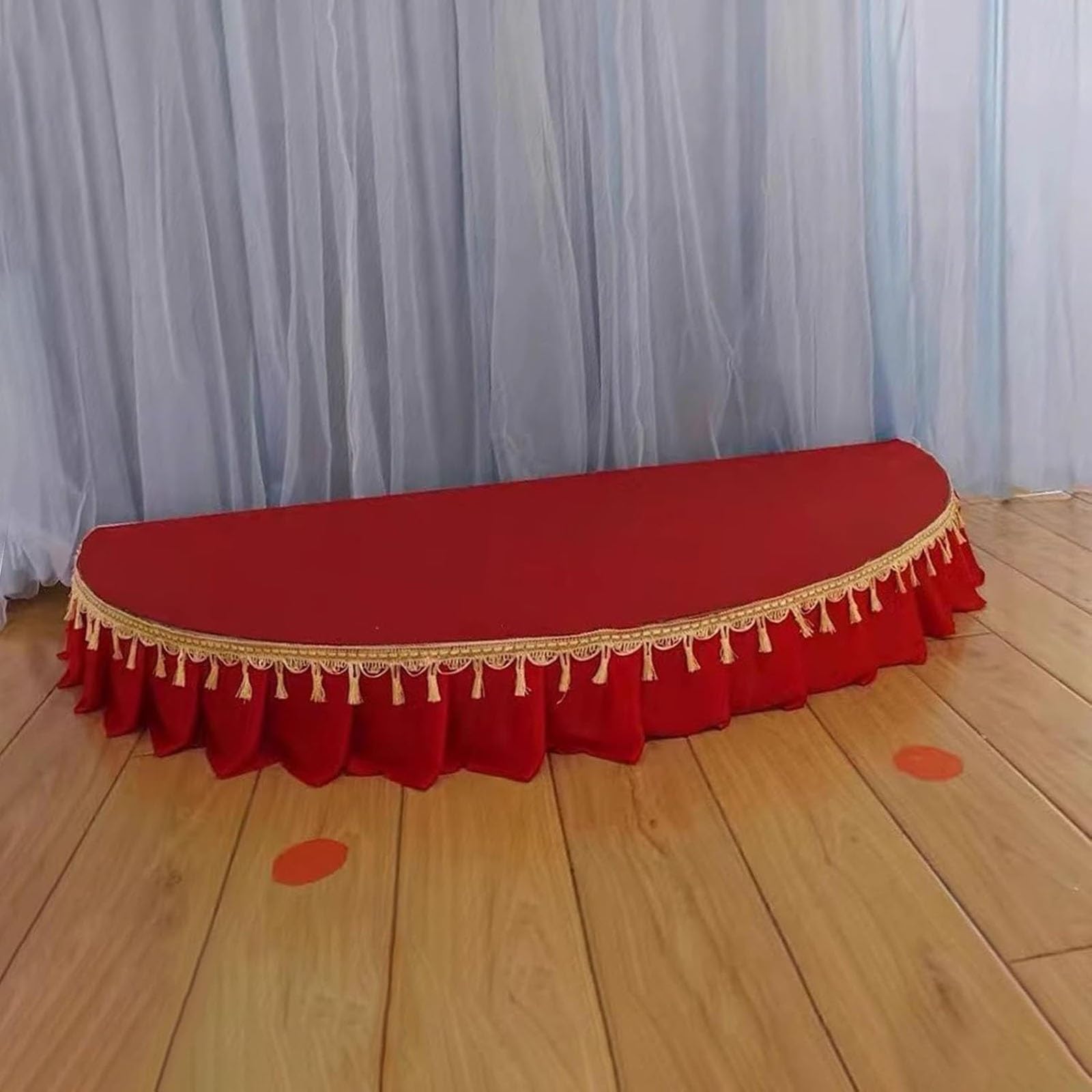Performance Stage,Semi Circle Stage Platform With Carpet &amp; Skirt, Small Portable Stage Riser For Singsing, School Event Performance Deck Modular System(Red-a,120x60cm (47.2x23.6in))