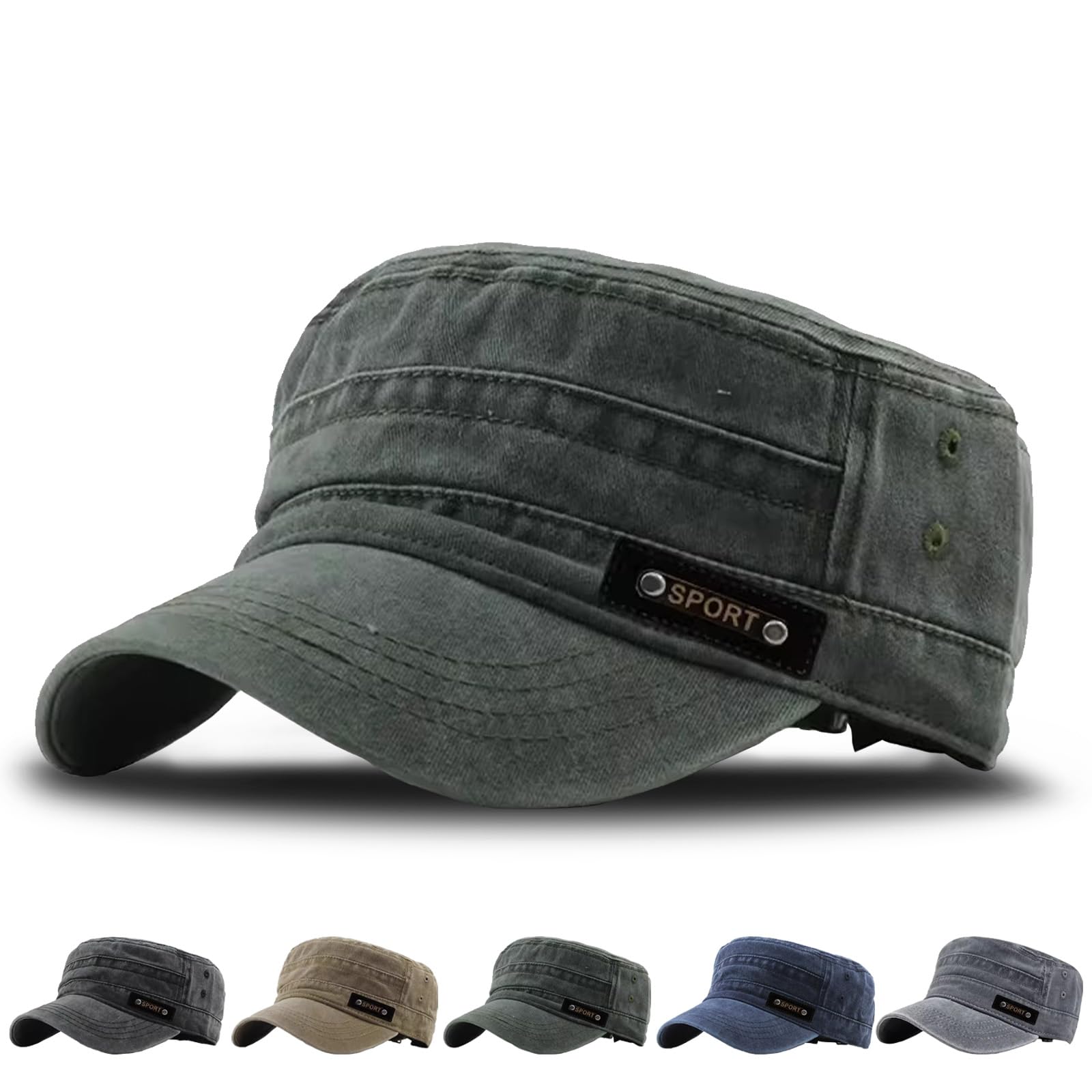 Gorra Militar Unisex, Gorra Militar Vieja Lavada, Adjustable Retro Gorra Plana, Transpirable Viseras Hombre Adecuado para Deportes al Aire Libre, Hombres y Mujeres
