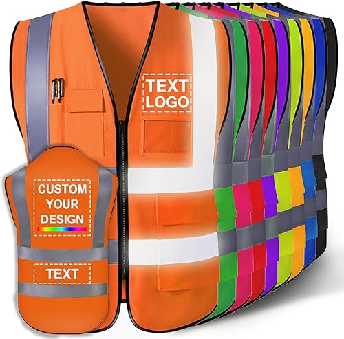Miniatura 8 de Chaleco de seguridad personalizado para hombres con logotipo, chaleco de seguridad reflectante de alta visibilidad personalizable con bolsillos para
