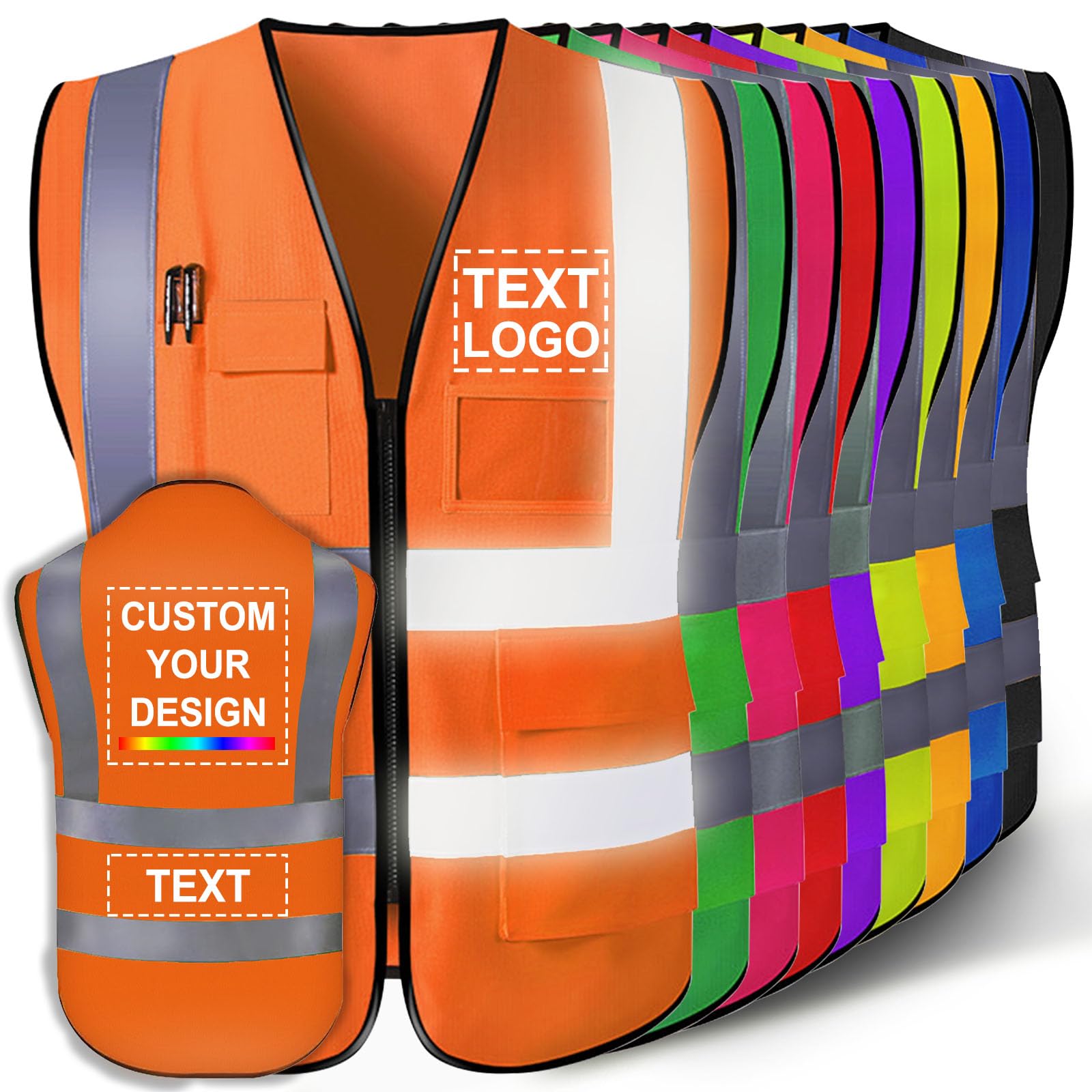 Custom Safety Vest for Men with Logo Customizable High Visibility Reflective Safety Vest with Pockets Adult Unisex