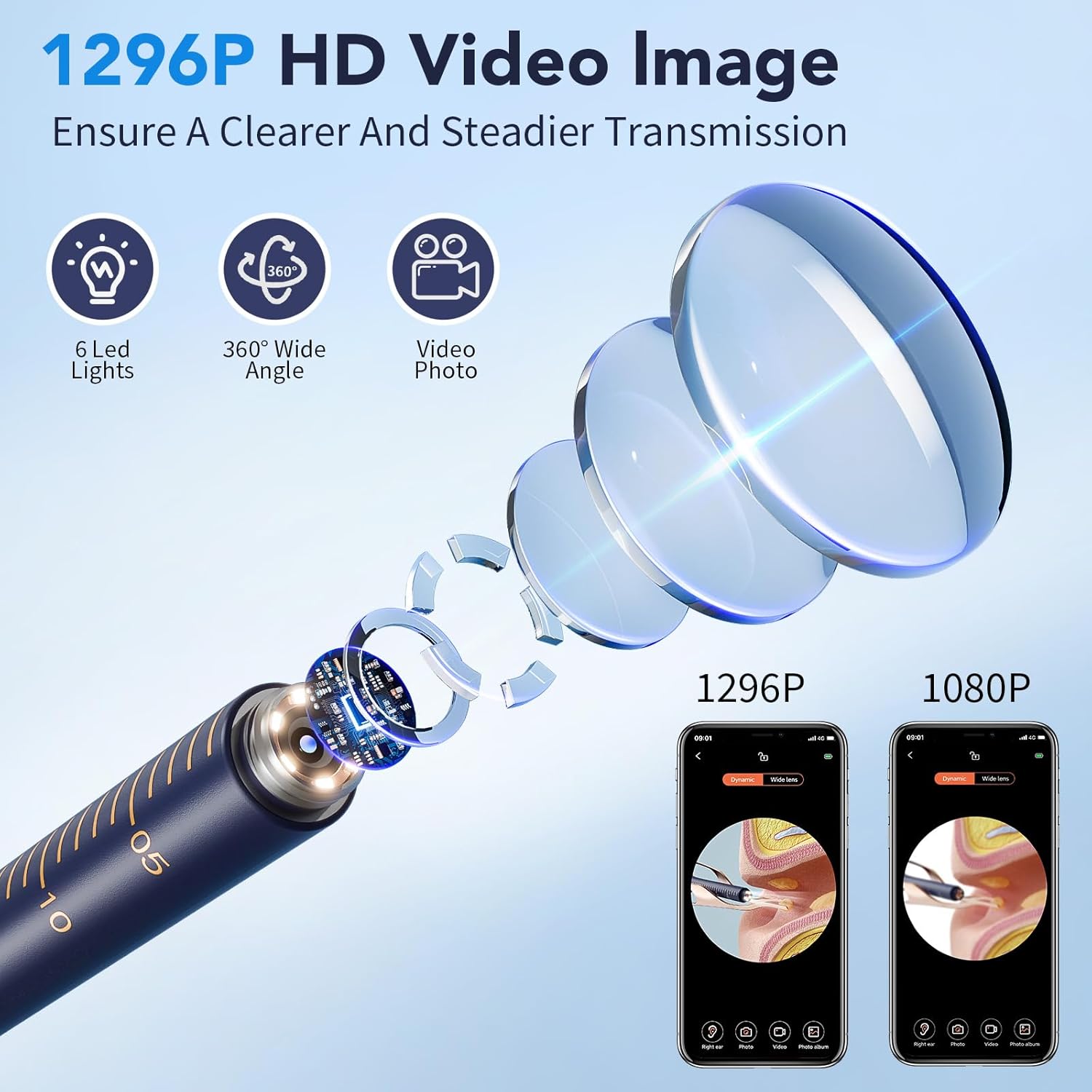 Ear Wax Removal, Ear Cleaner with Camera 1296P HD,Visual Ear Cleaner with 6 LED Lights and Flexible Tip,FSA HSA Eligible Items,Safe Ear Wax Removal Kit with Camera,Ear Cleaning Tool for Family Gifts