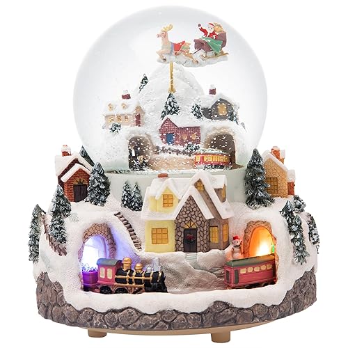 Triple Revolving Illuminated Train Musical Village Winter Scene Flying Santa