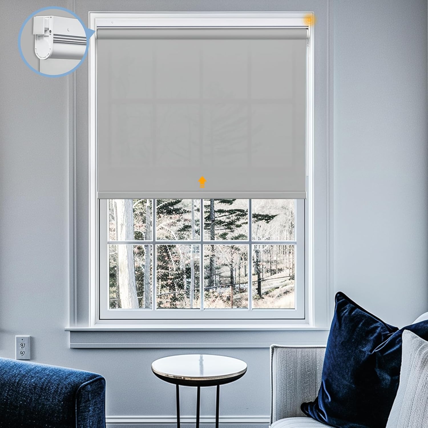 Keego Motorized Roller Shades No Drill Cordless Roller Shades Blackout Thermal Insulated Electric Blinds with Draw Rod Gray Light Filtering