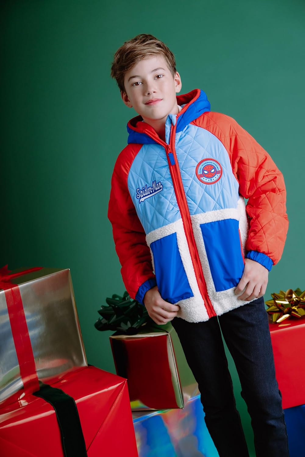 Marvel Spider-Man Faux Shearling Zip Up Jacket Colorblock Toddler to Big Kid Sizes (3T - 10-12) - Image 2