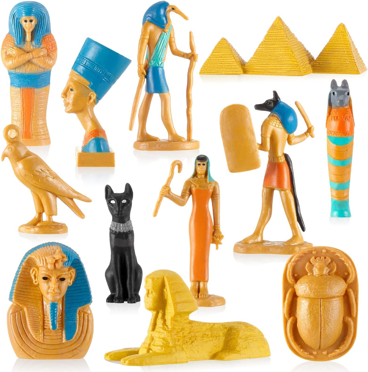 SYOSI 24 Pcs Ancient Egypt Mini Toys, Ancient Egypt Miniatures Buildings Mini Pyramid Mummy Sphinx Statue Ancient Egypt Themed Toys Decorations