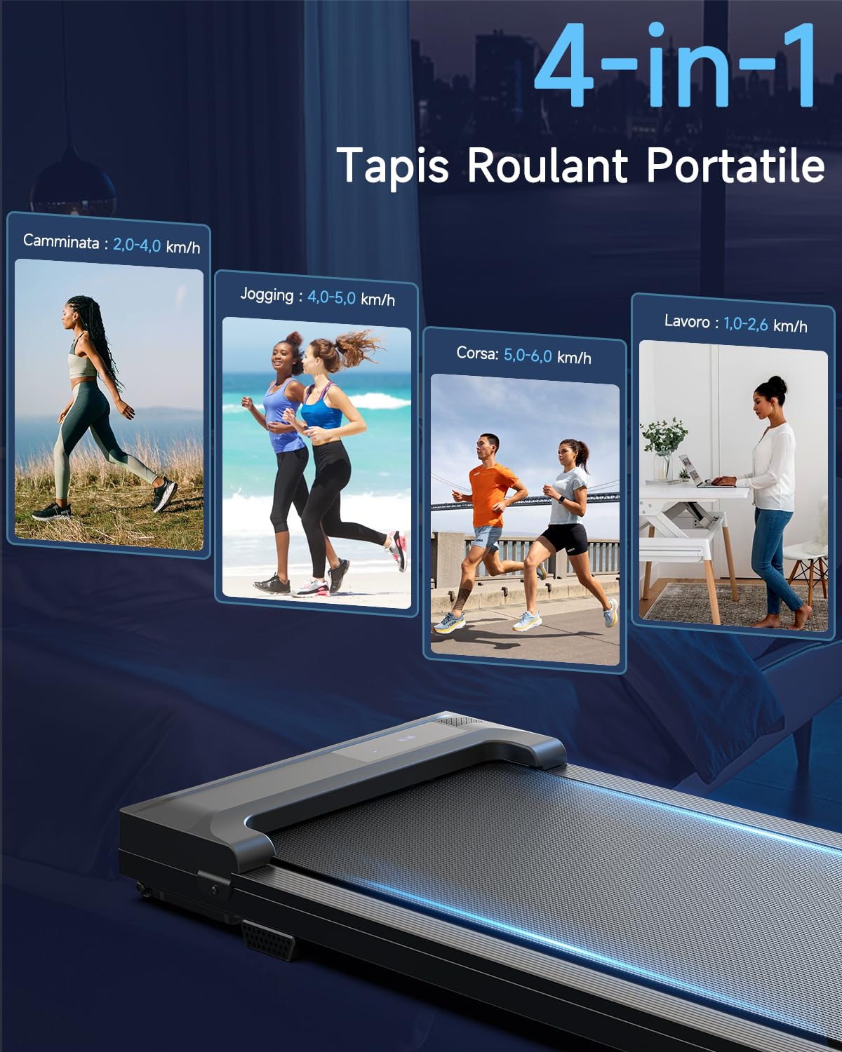 Walking Pad Tapis roulant per la casa – Home Office Tapis roulant Under Desk Tappetino da corsa silenzioso portatile compatto piccolo mini Treadmill indicatore LED pedale Remote Control