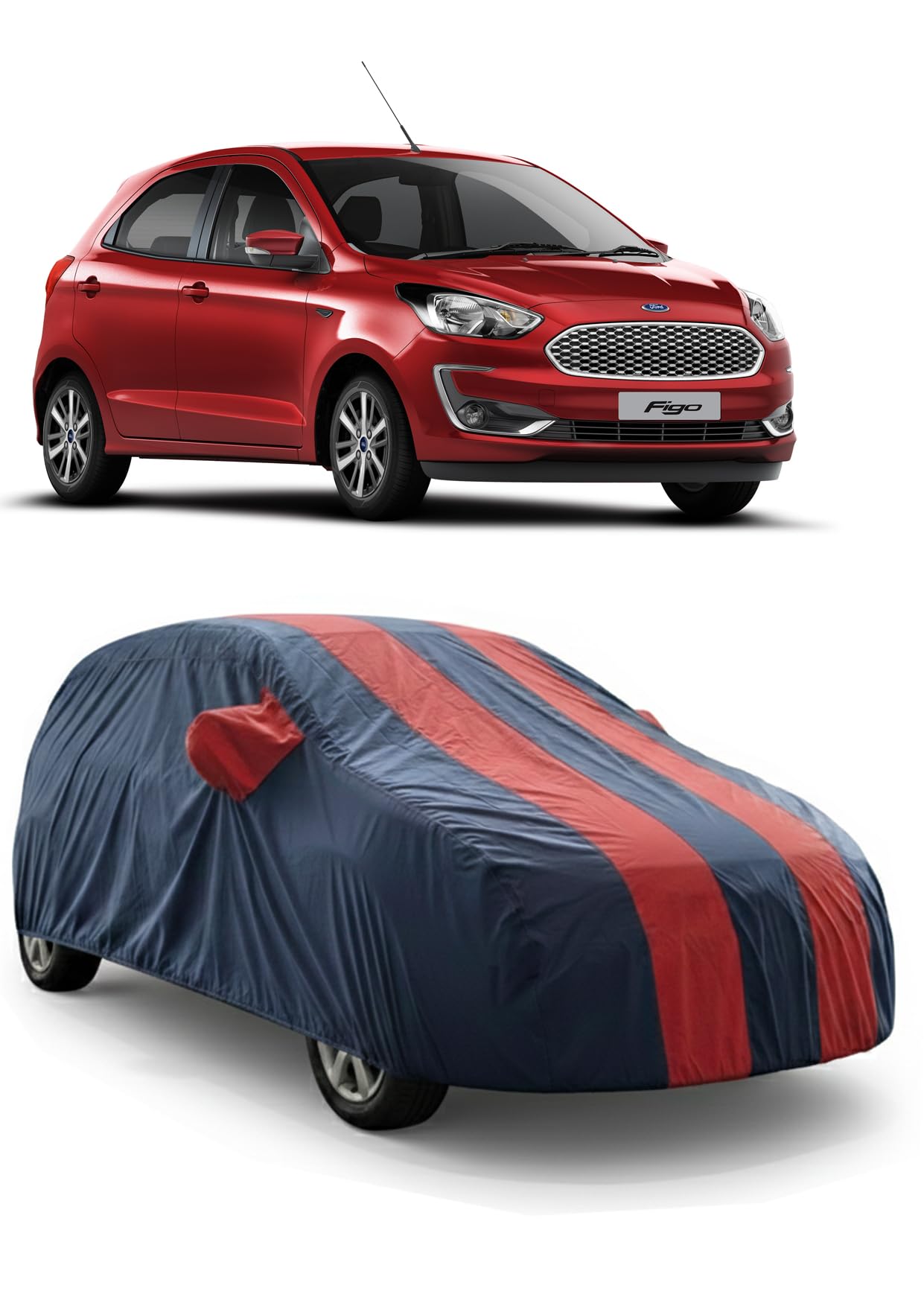 Waterproof CAR Cover for Ford FIGO | Mirror Pockets & Elasticized Hem | HIGH Material Quality Ford FIGO CAR Cover (REDSTRIP)-image-11