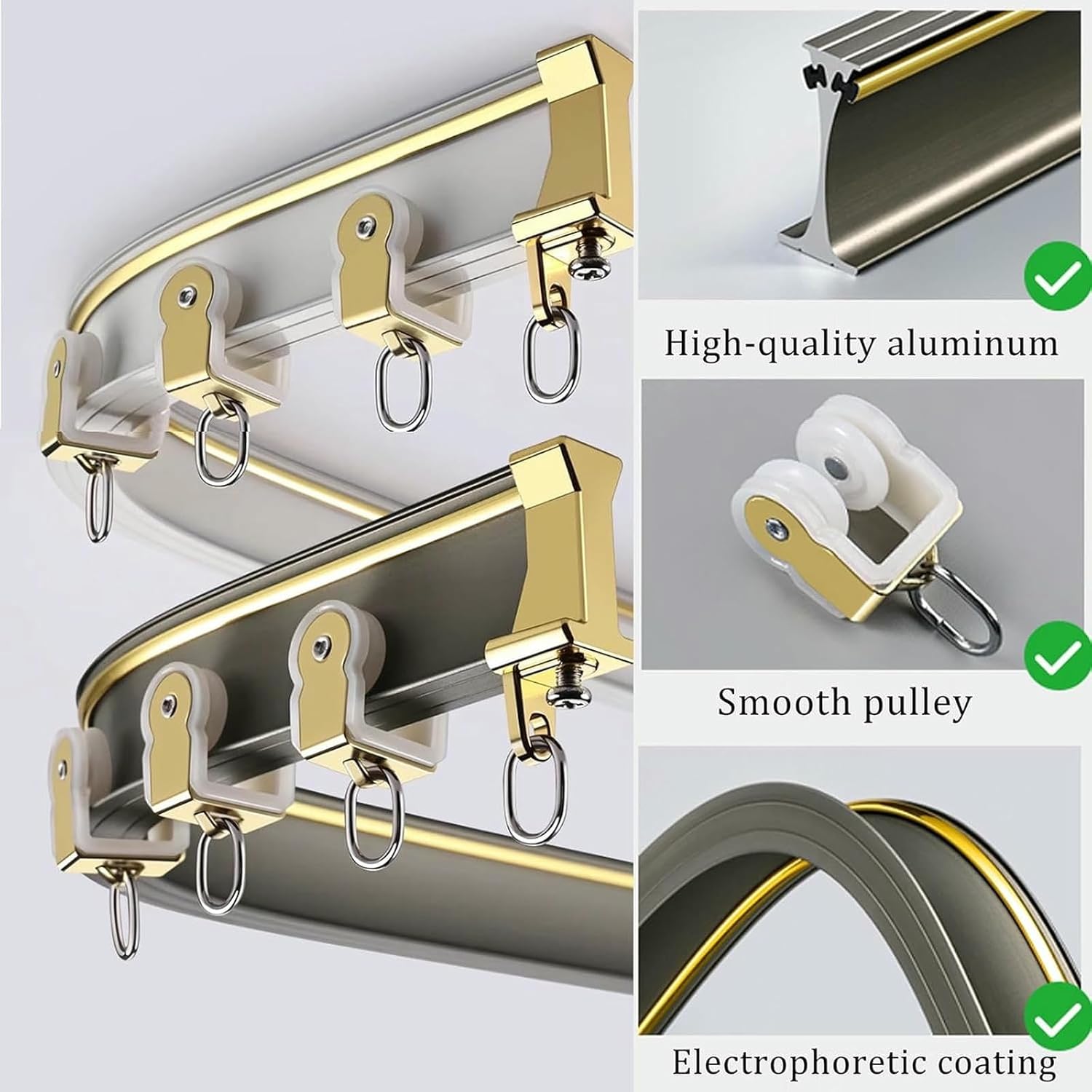 Flexible Curtain Track for Bay Window, Bendable Aluminum Curtain Rail, Curved Curtain Rods, Ceiling/Wall Mount for Room Divider